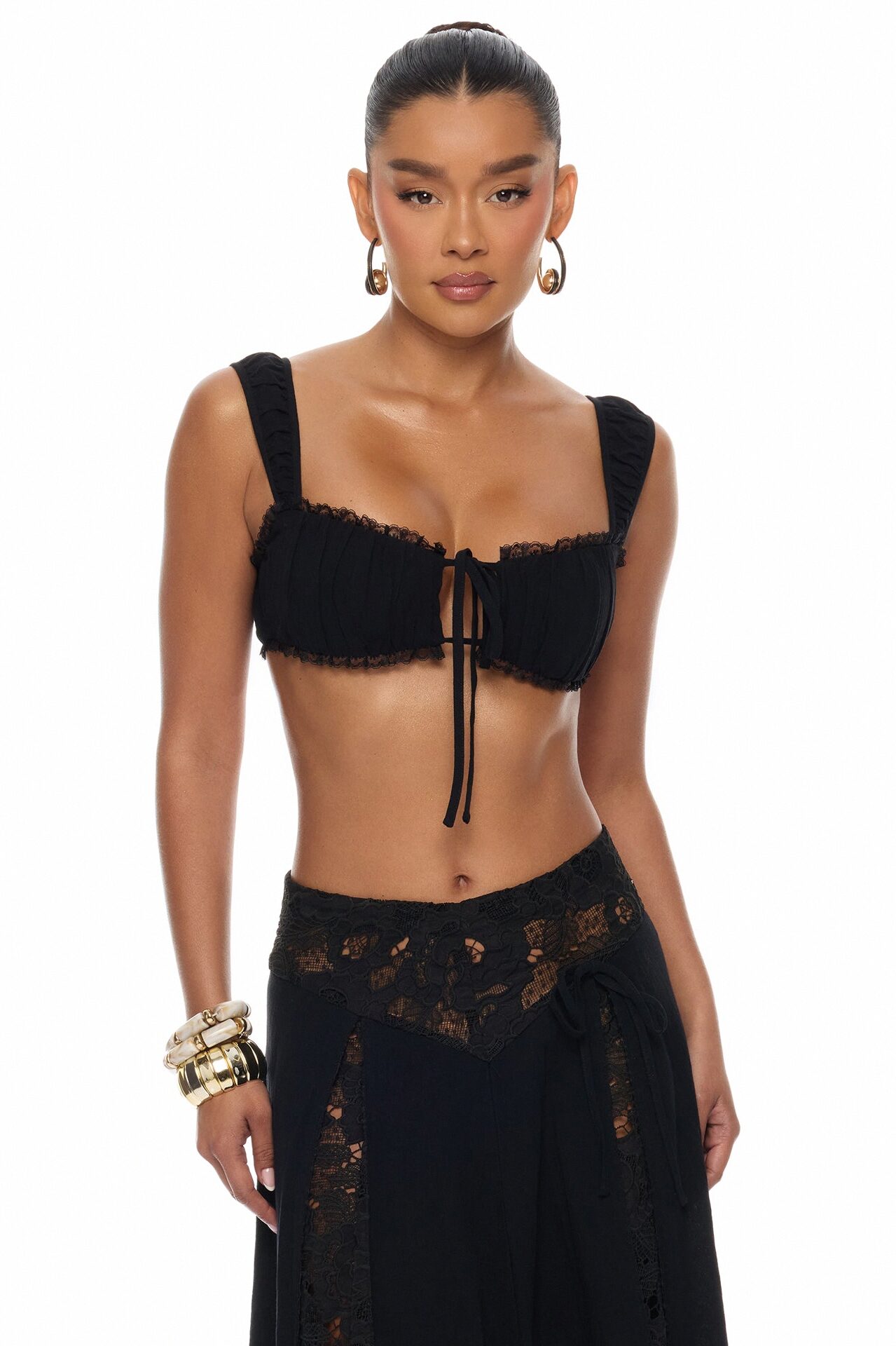 Femme Muse Lace Linen Skirt Set - Black