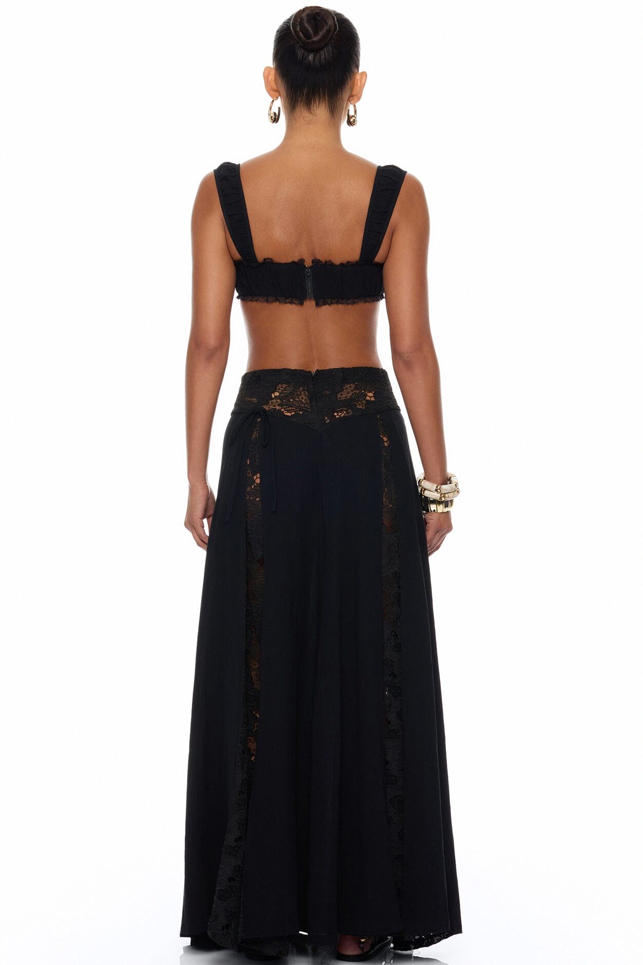 Femme Muse Lace Linen Skirt Set - Black