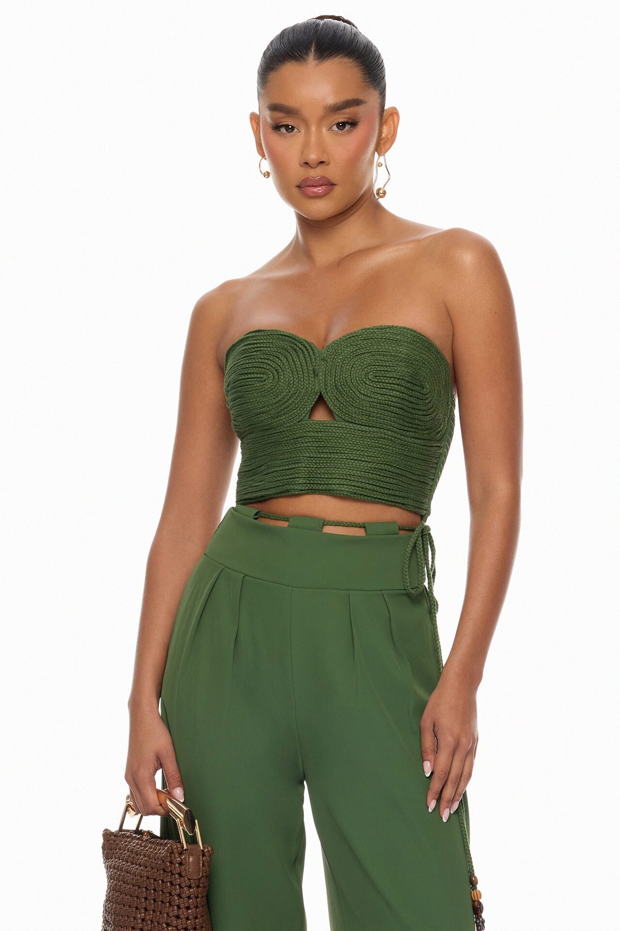 Cancun Nights Braided Strapless Jumpsuit - Olive