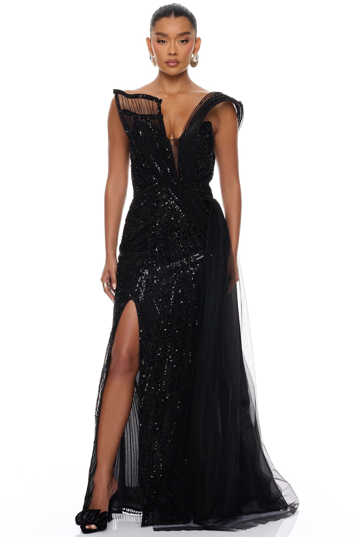 Pure Luxe Embellished Gown - Black