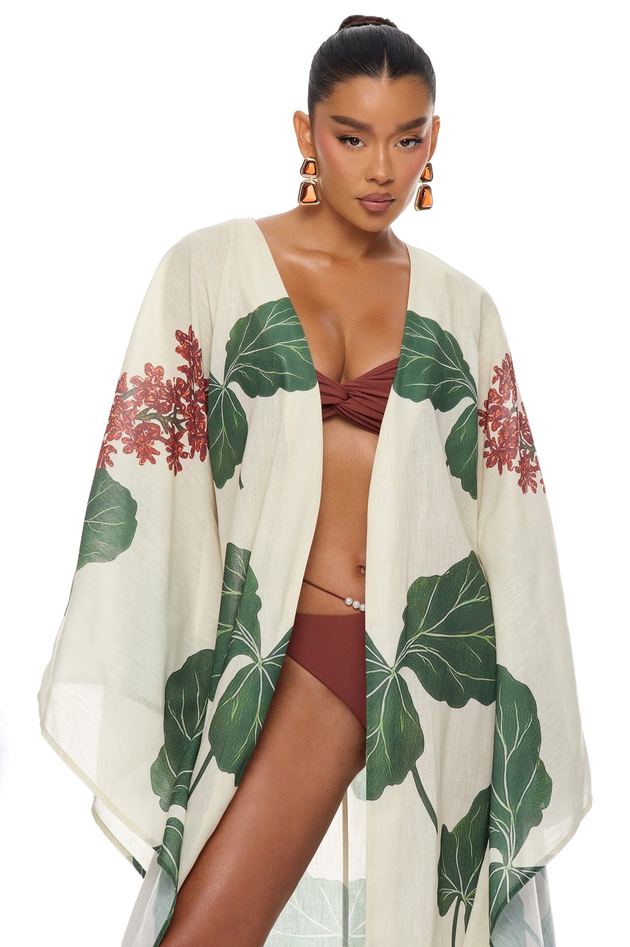 Tropic Getaway Linen Kimono - Ivory/combo