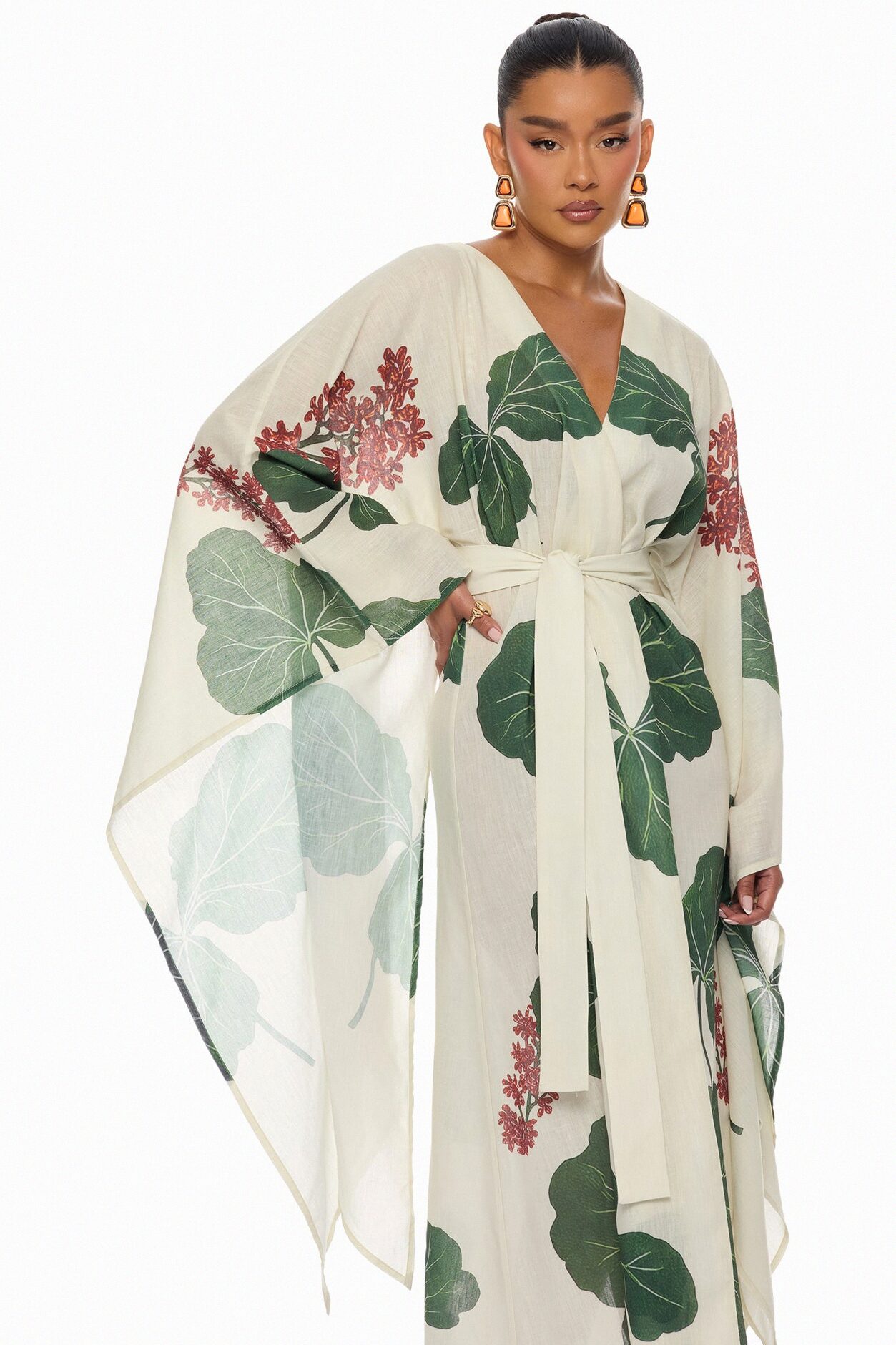 Tropic Getaway Linen Kimono - Ivory/combo