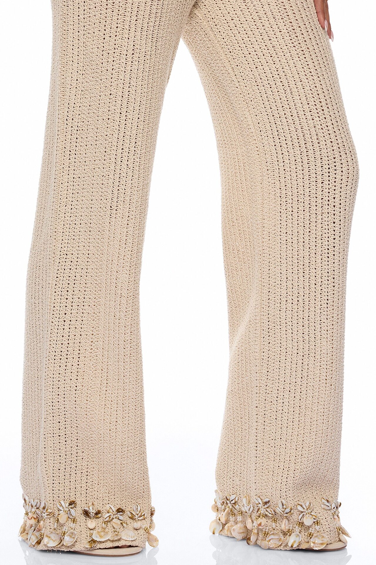 Coastal Vibe Shell Crochet Pant Set - Sand