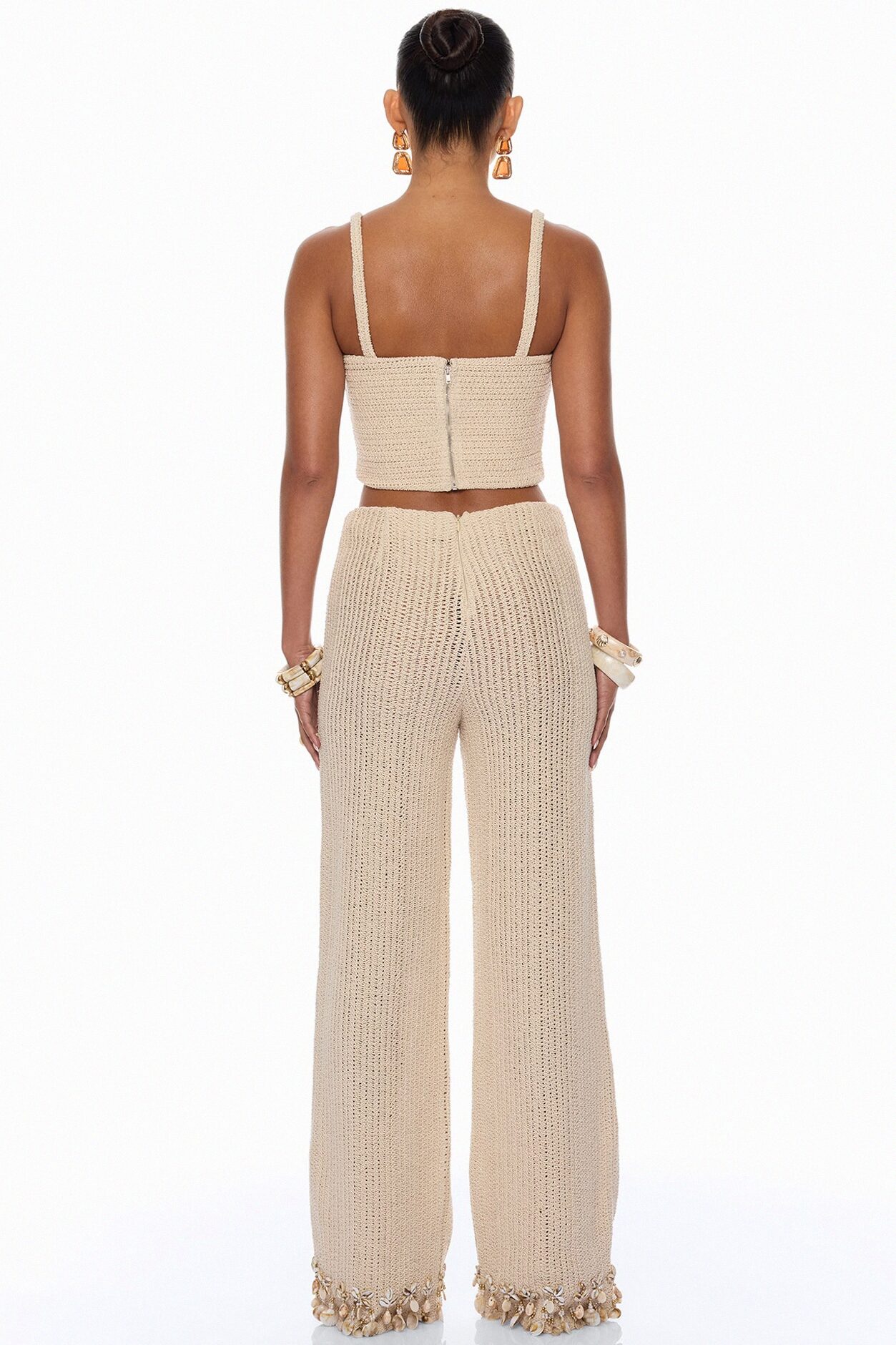 Coastal Vibe Shell Crochet Pant Set - Sand