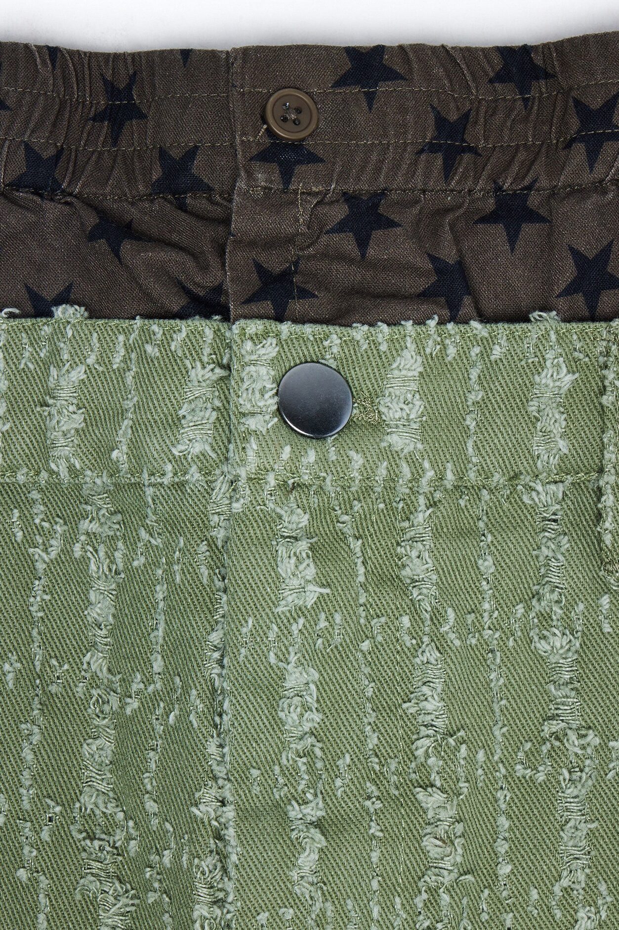 Baggy Double Waisted Stars And Distressed Short - Olive
