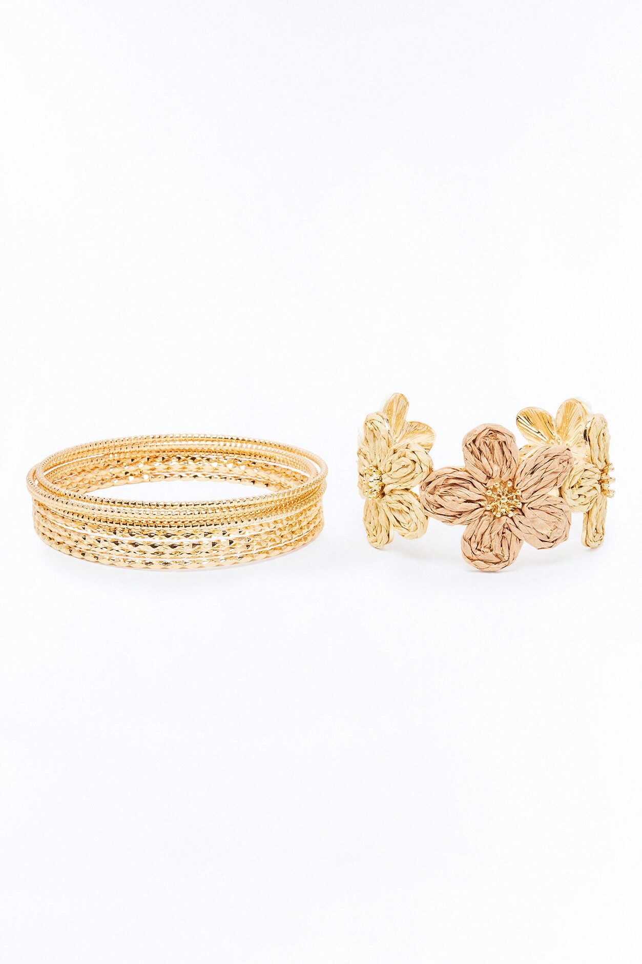 Susanna Straw Floral 9 Piece Bracelet Set - Gold/combo