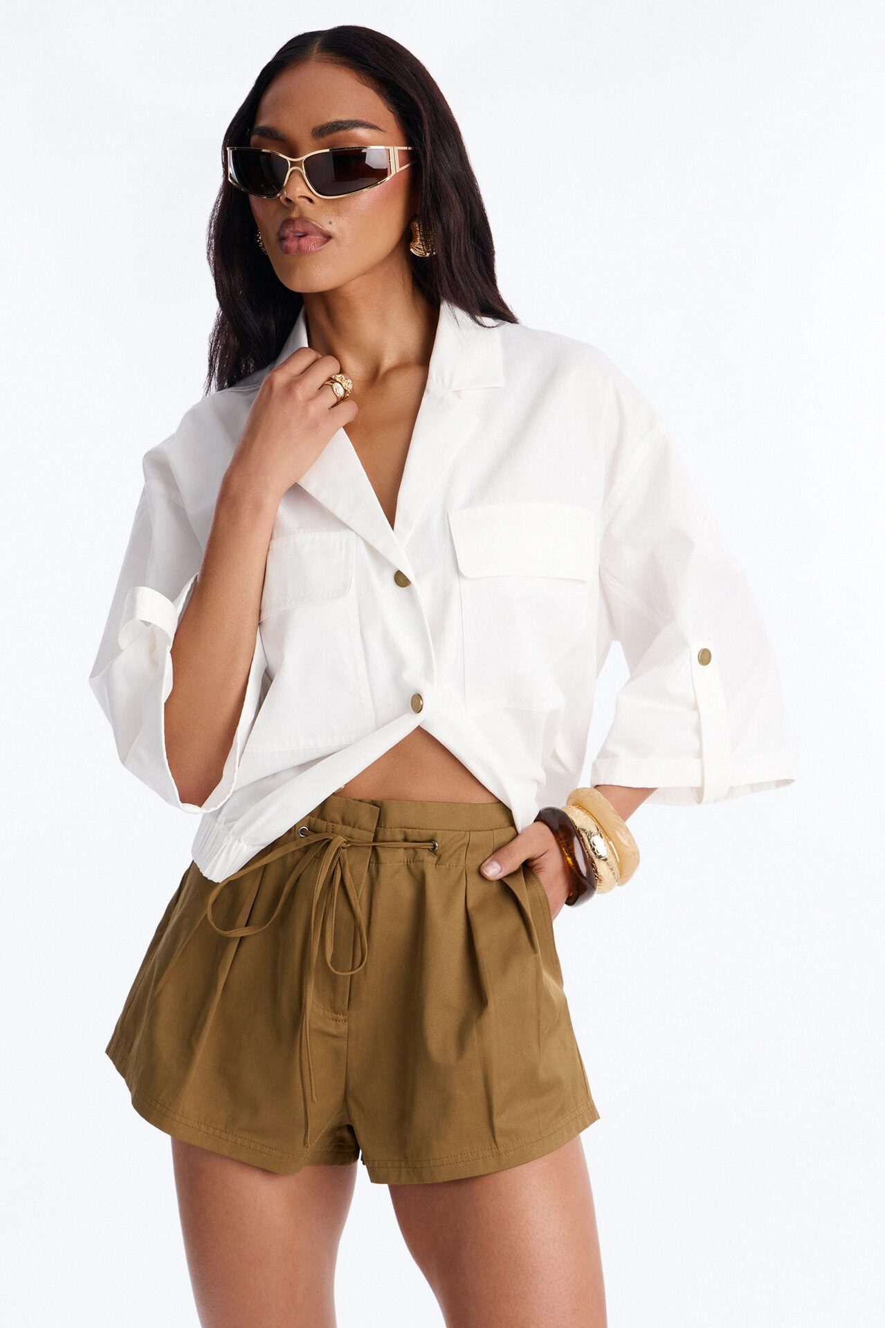 Haley Twill Pleated Bermuda Short - Olive