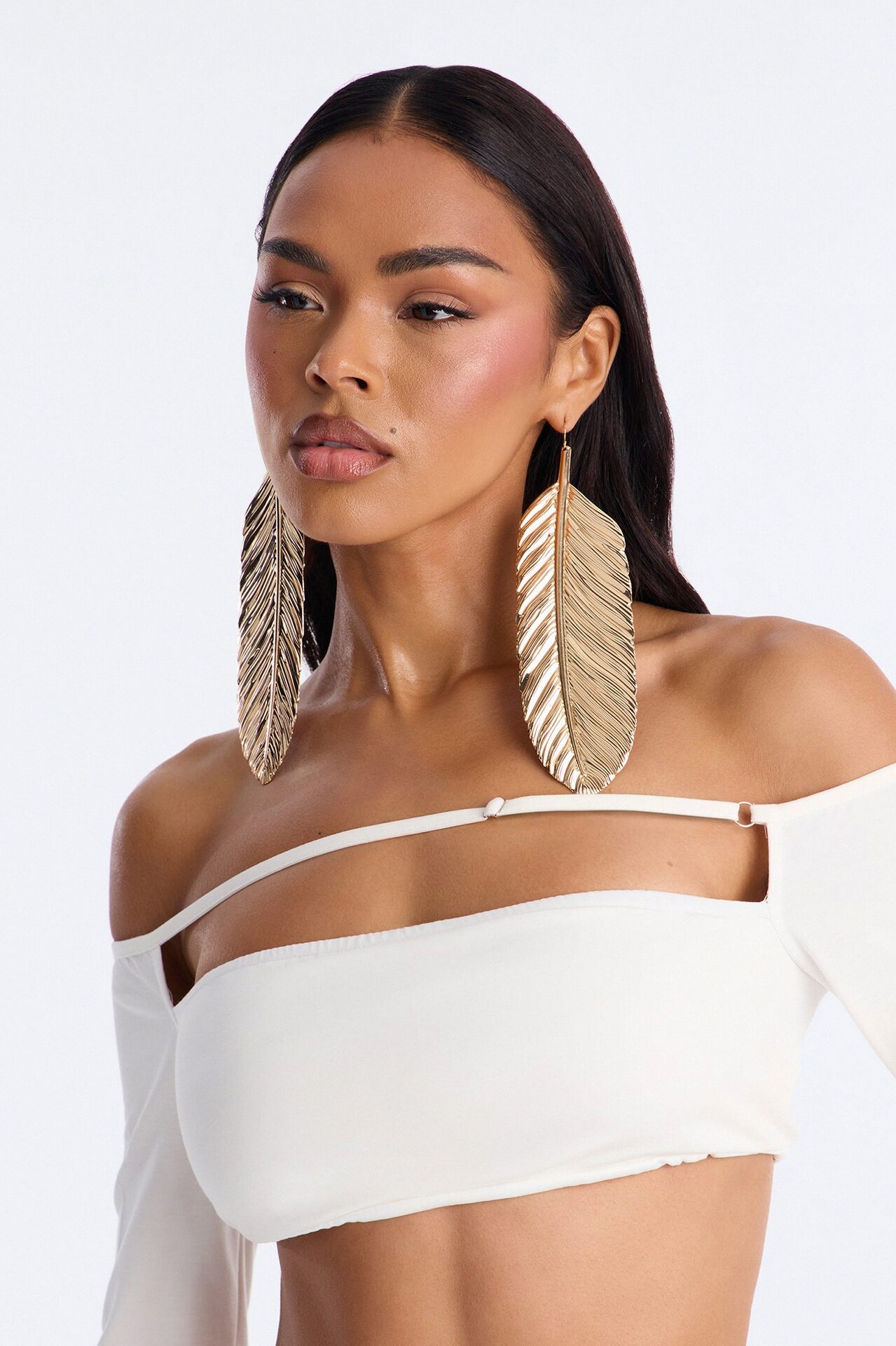Willow Leaf Drop Earrings - Gold