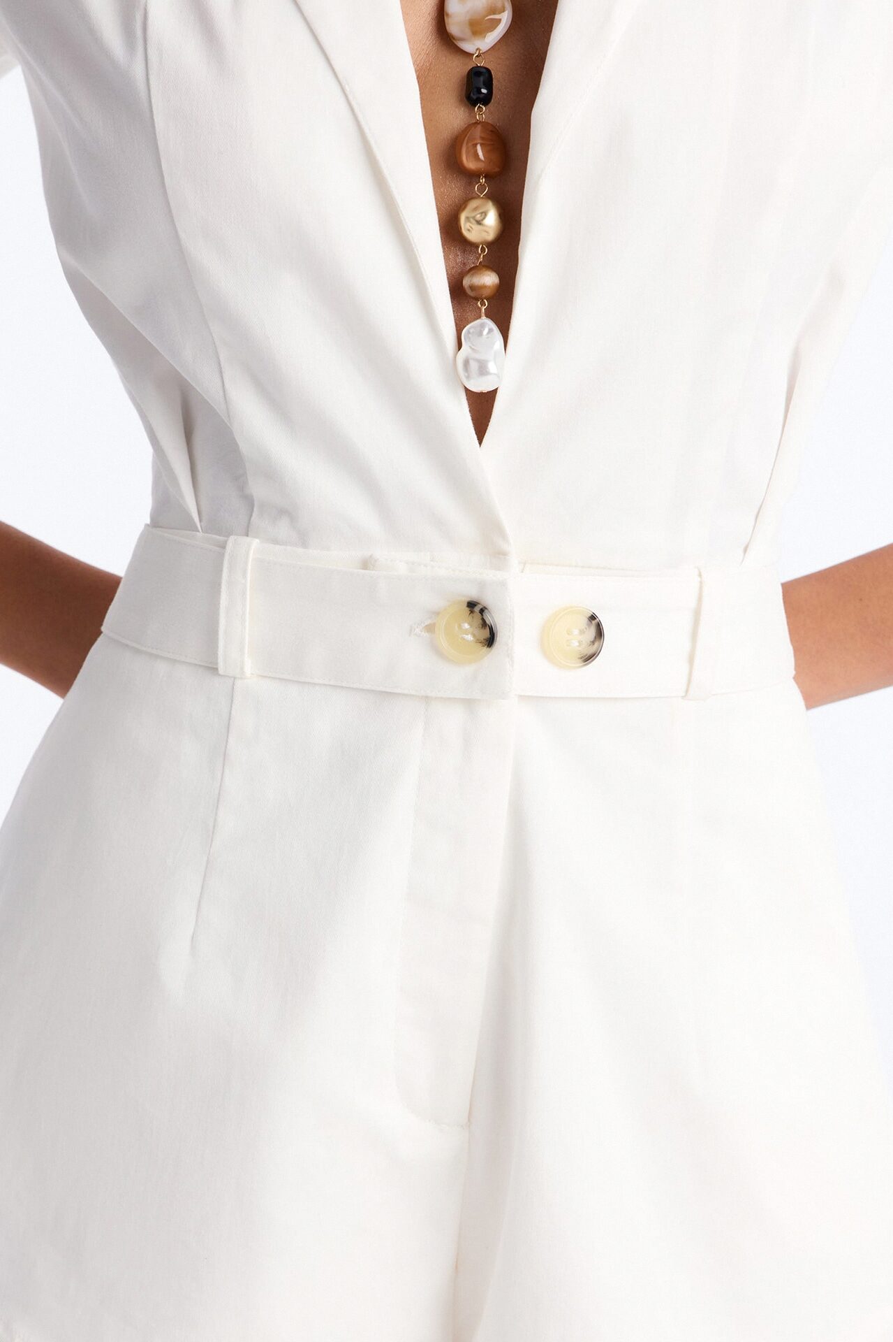 Freya Backless Plunge Romper - White
