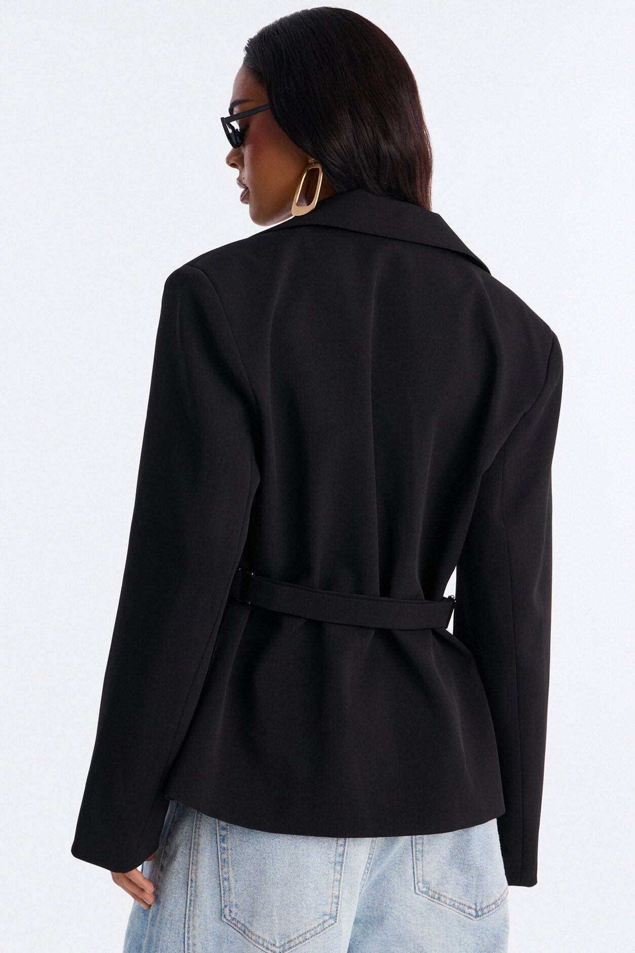 Always Elevated Adjustable Belted Blazer - Black