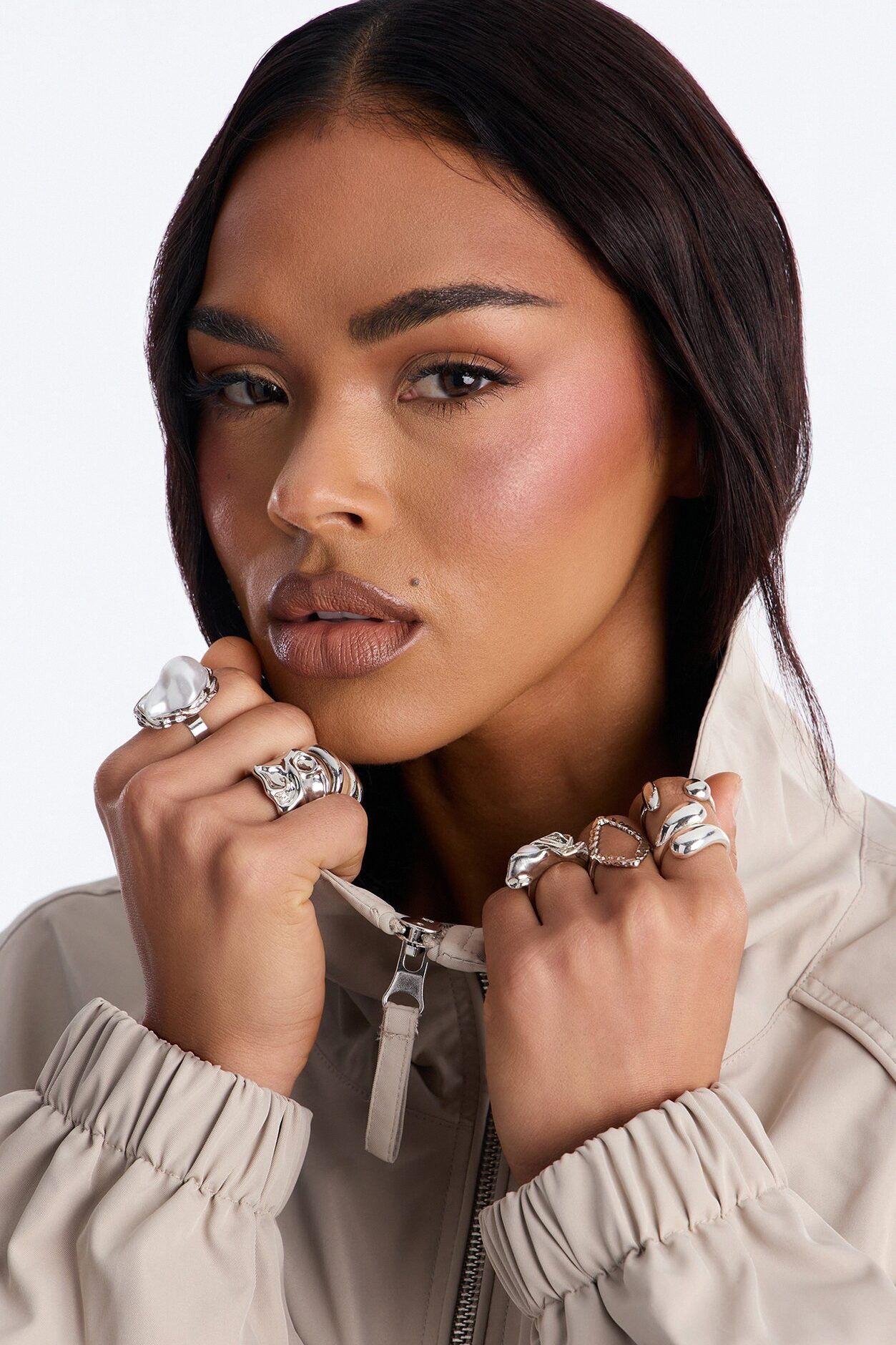 Water Pearl 8 Piece Multi Ring Set - Silver