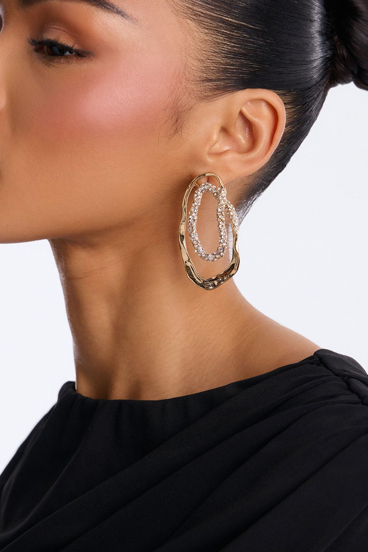 Rhinestone Orbit Earrings - Gold