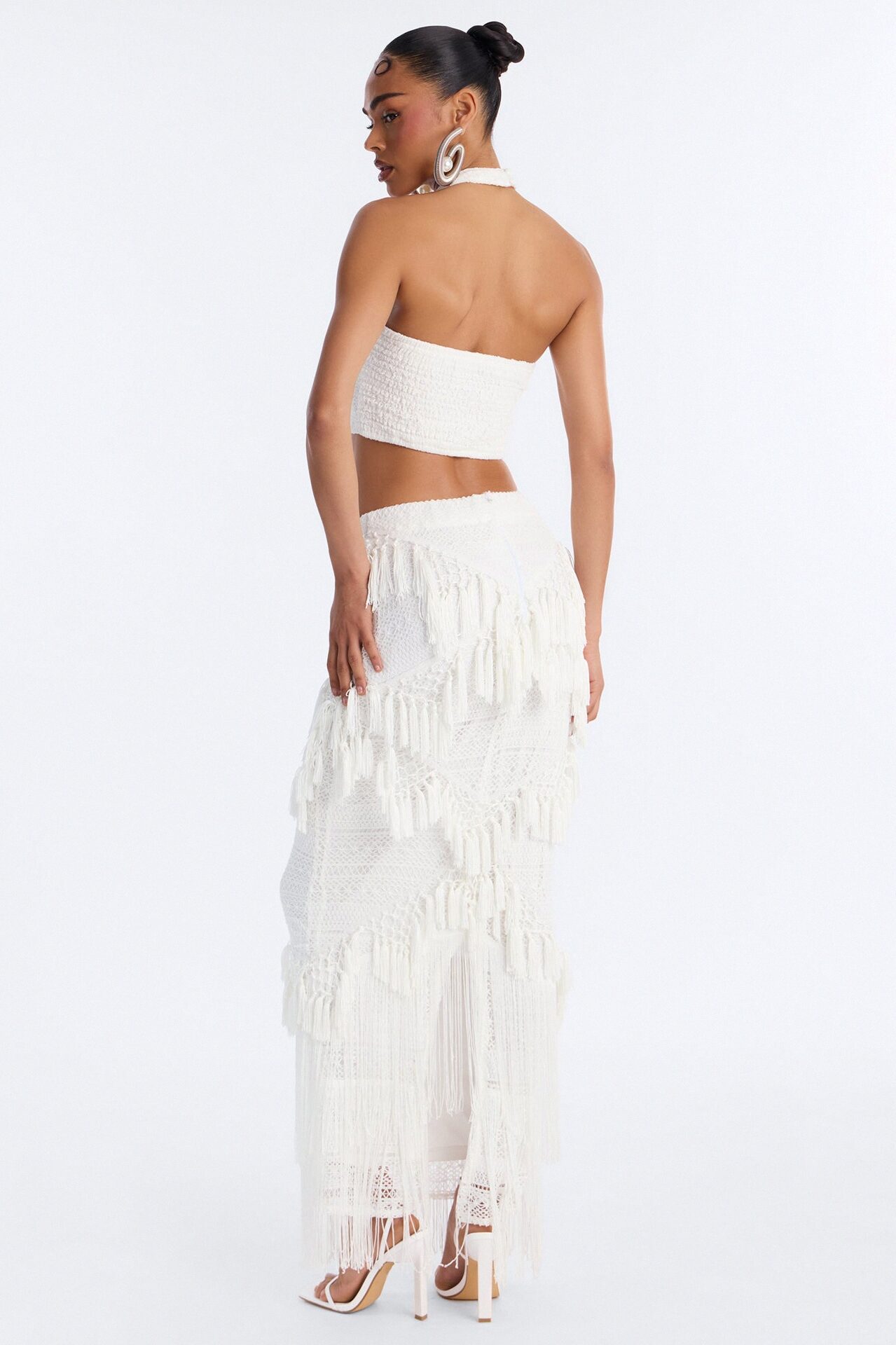 Isla Fringe Crochet Skirt Set - White