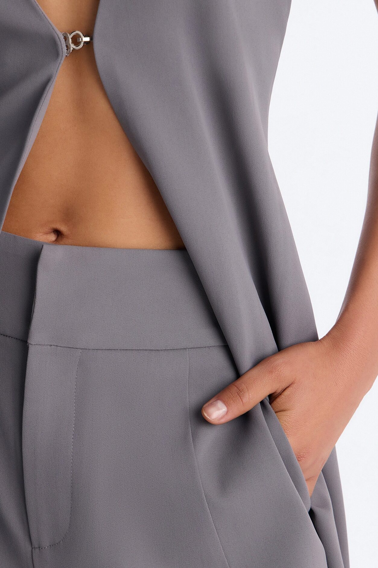 Olivia Long Vest Pant Set - Grey