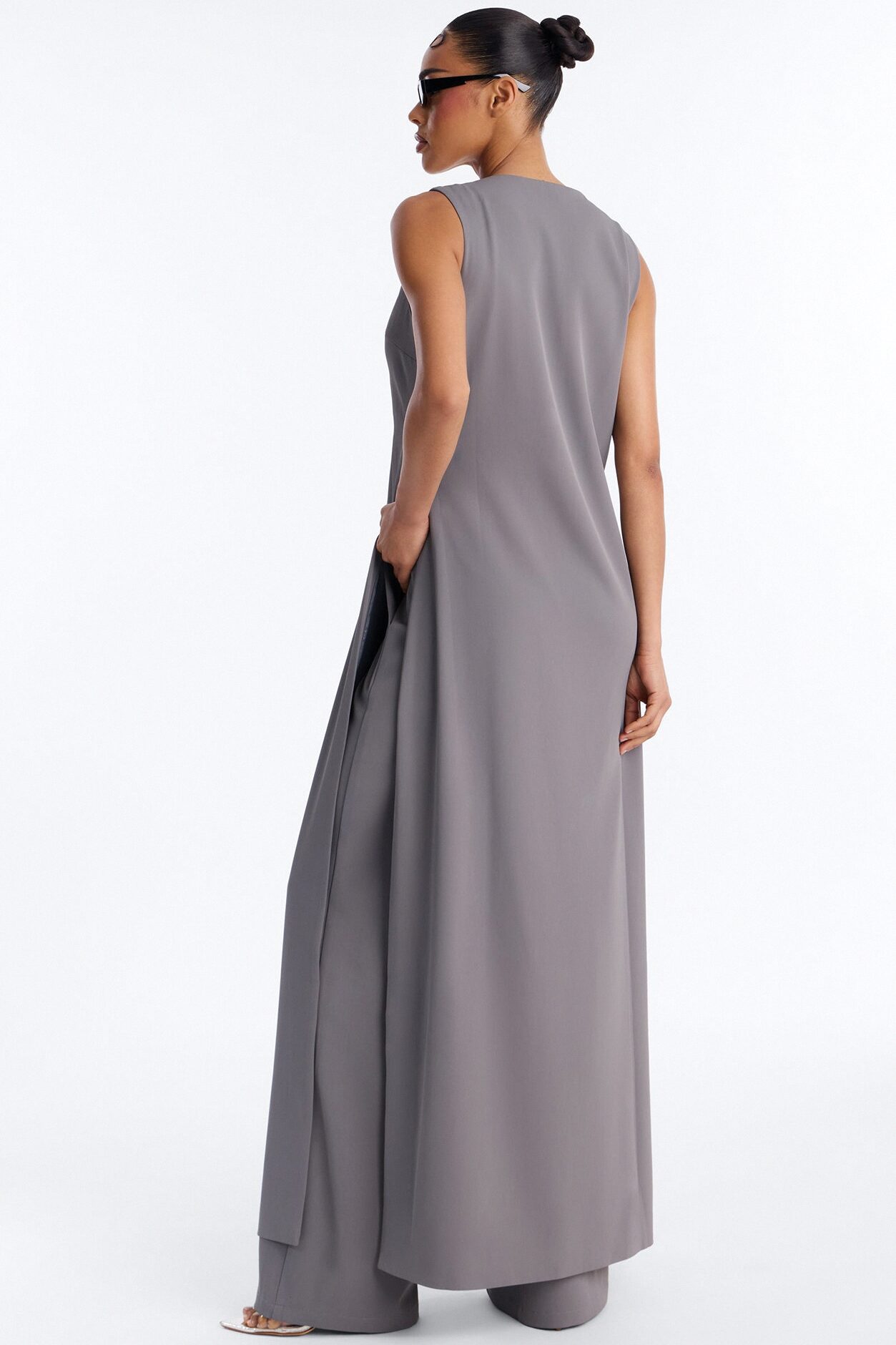Olivia Long Vest Pant Set - Grey