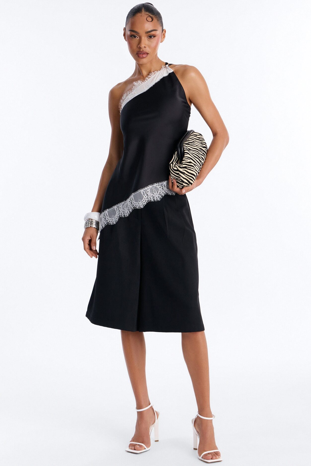 Summer's Little Secret Lace Trim Satin Top - Black/combo