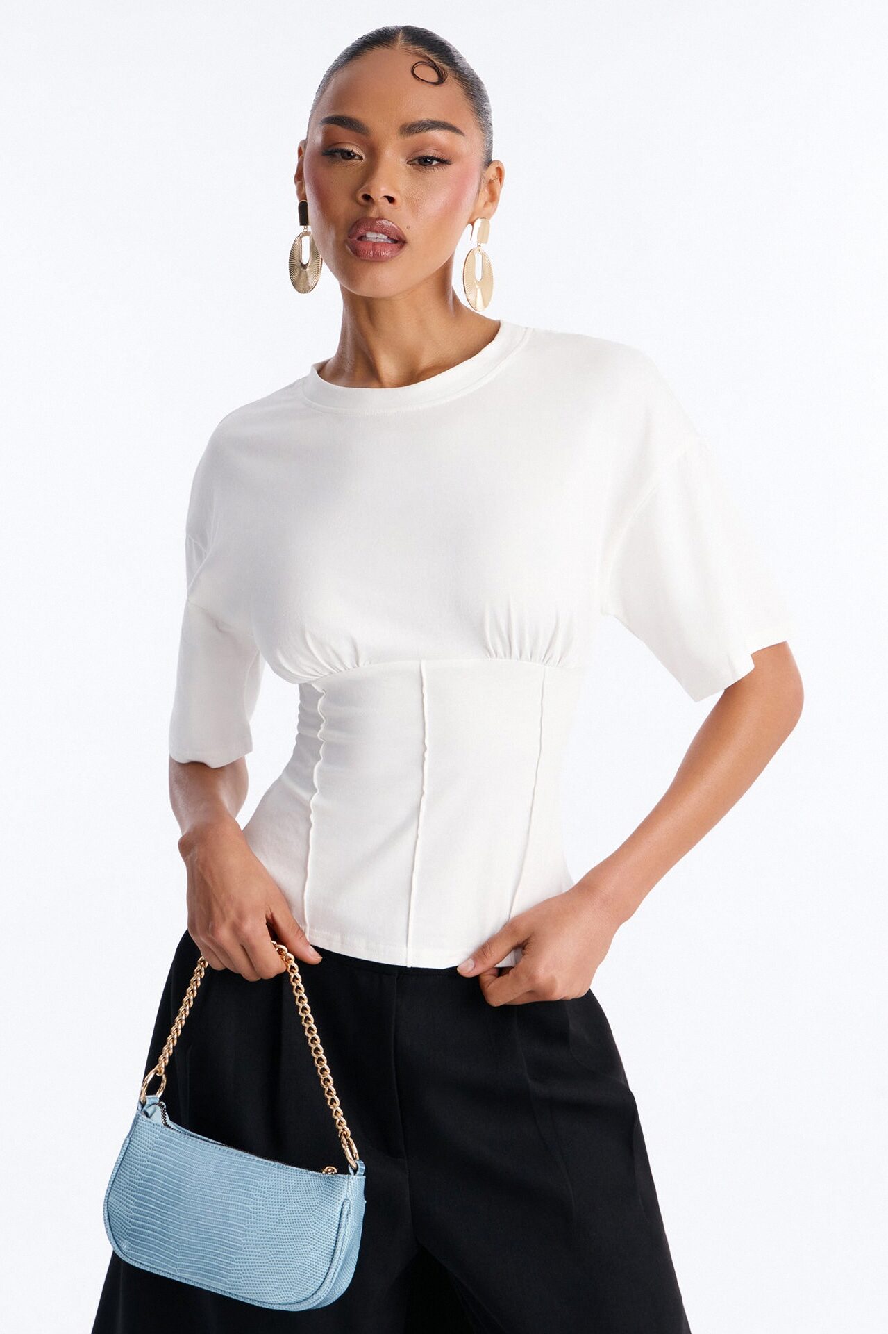 Kaylee Cinched Waist Short Sleeve T-Shirt - White