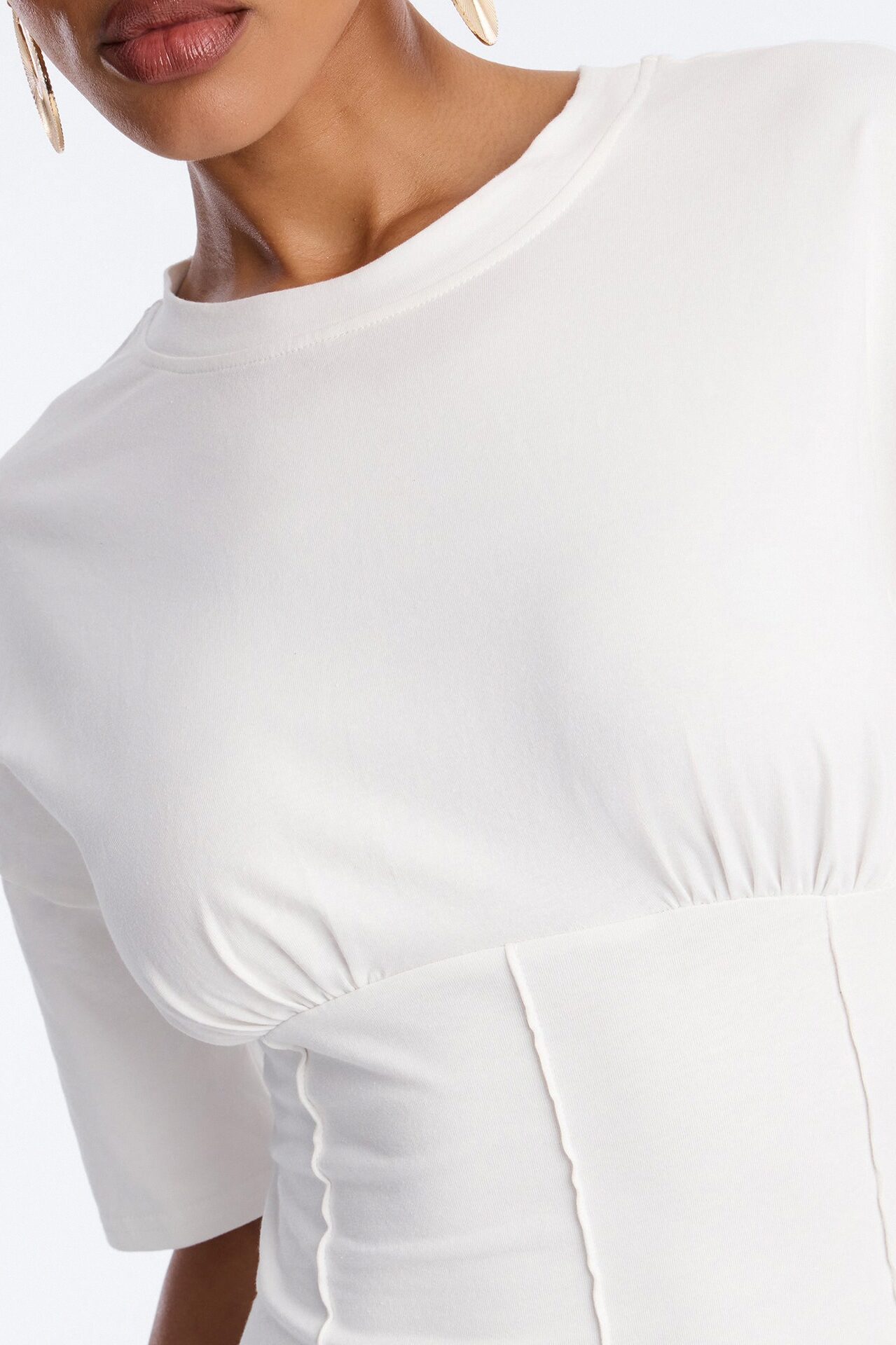 Kaylee Cinched Waist Short Sleeve T-Shirt - White