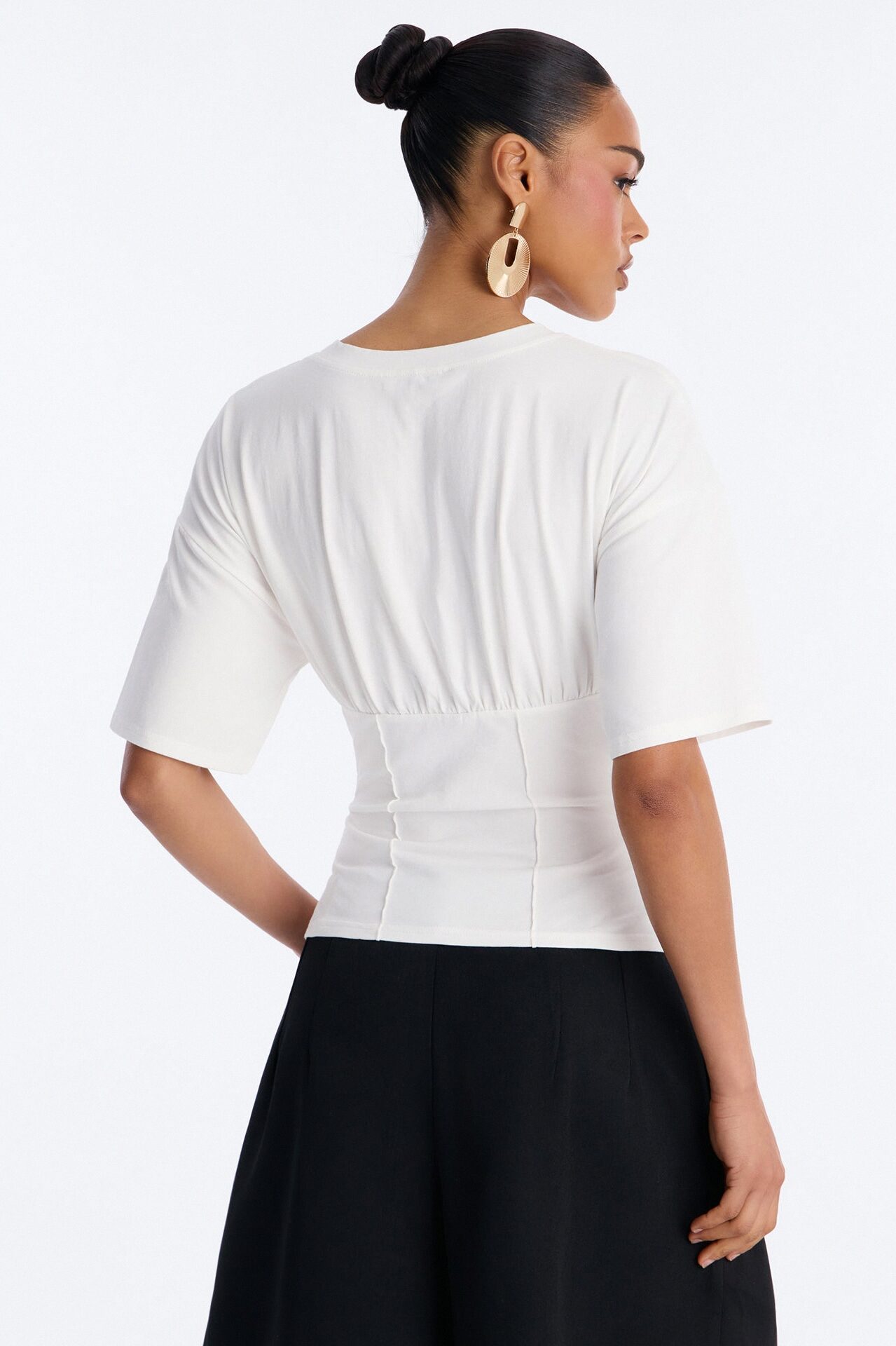 Kaylee Cinched Waist Short Sleeve T-Shirt - White