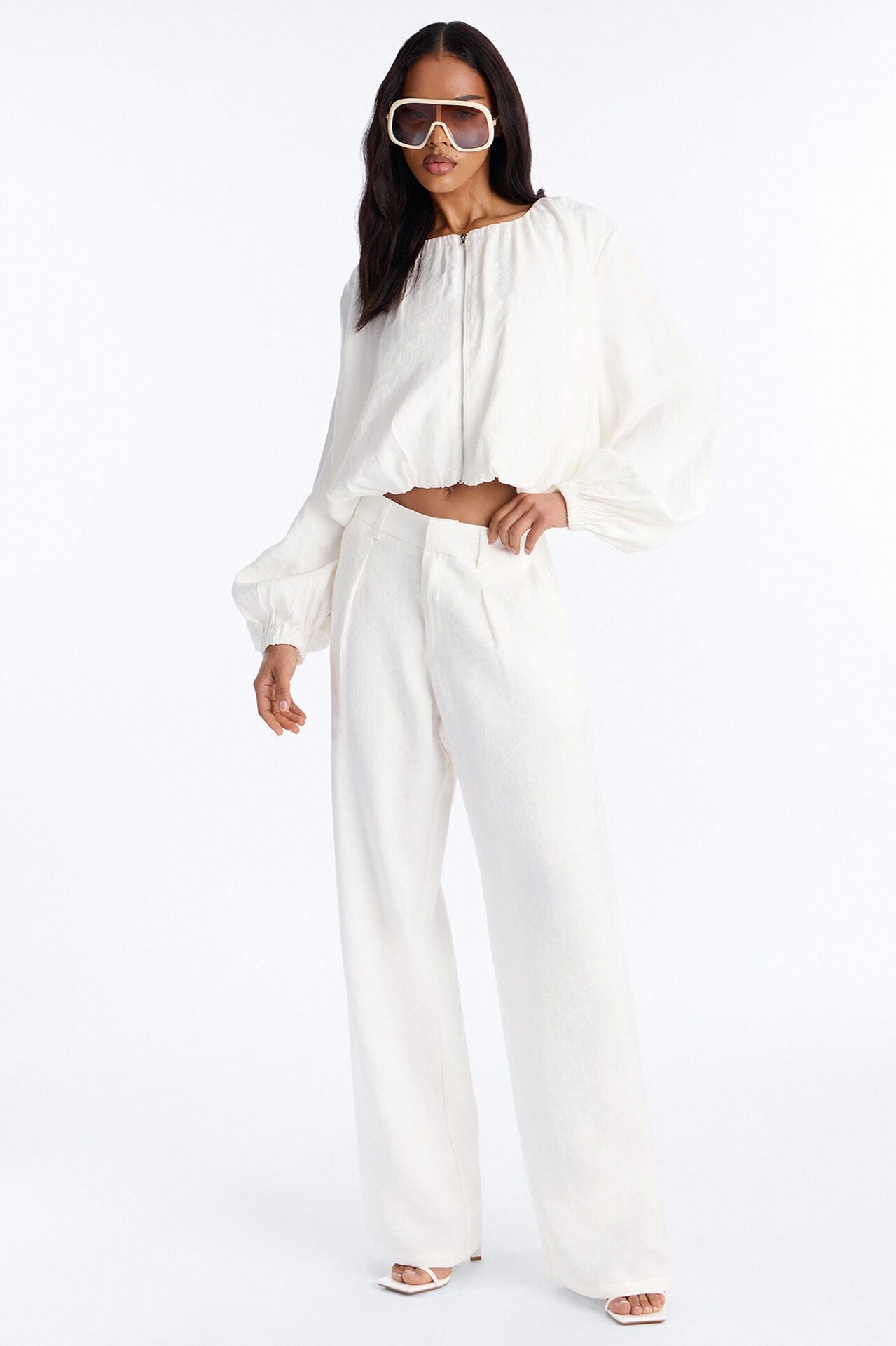 Calliope Linen Bubble Hem Cropped Jacket - Ivory