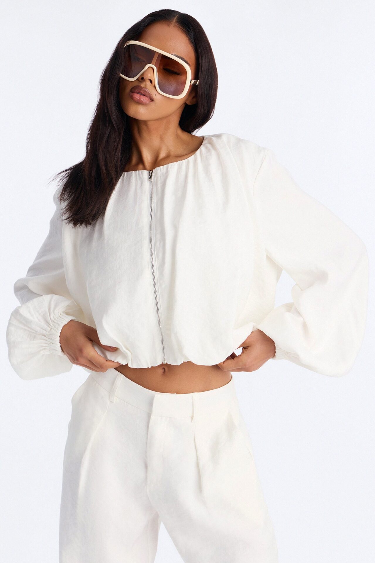 Calliope Linen Bubble Hem Cropped Jacket - Ivory