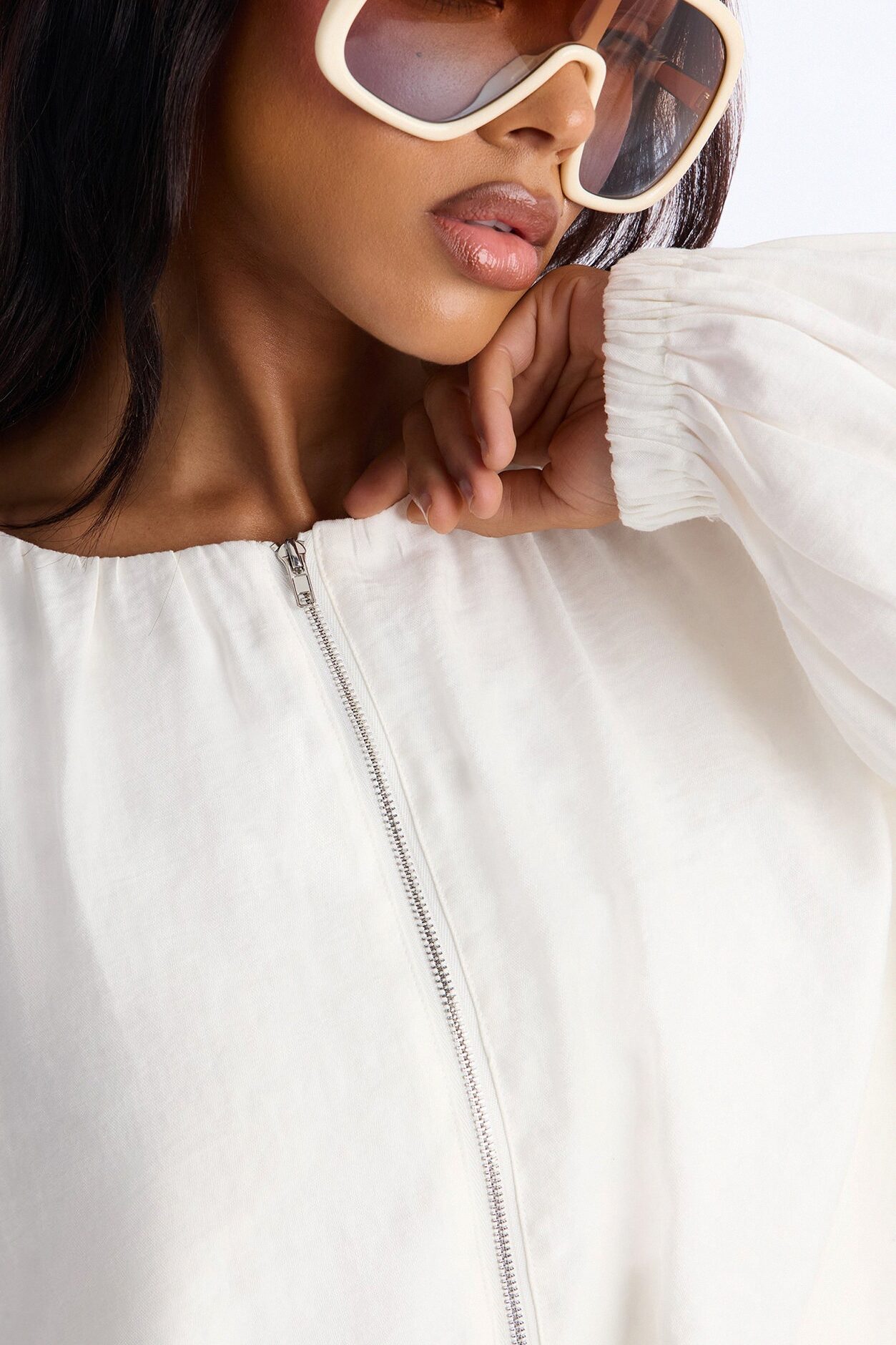 Calliope Linen Bubble Hem Cropped Jacket - Ivory