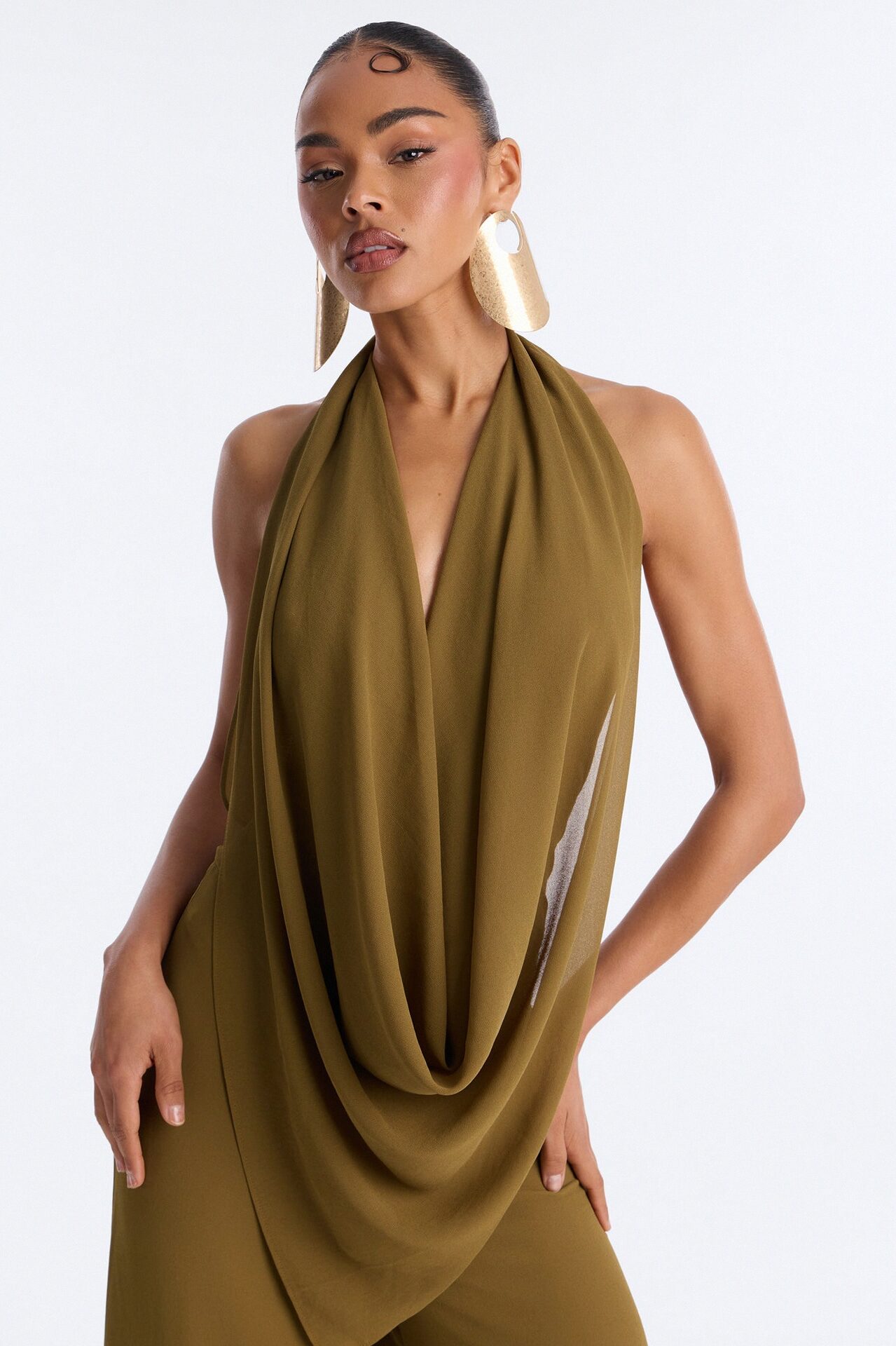 Celsa Chiffon Cowl Jumpsuit - Olive