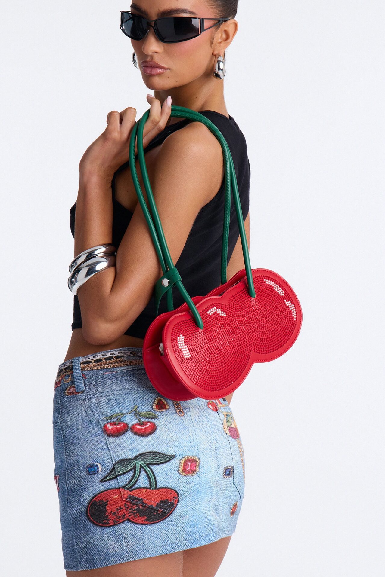 Cherry Flavor Faux Leather Shoulder Bag - Red/combo