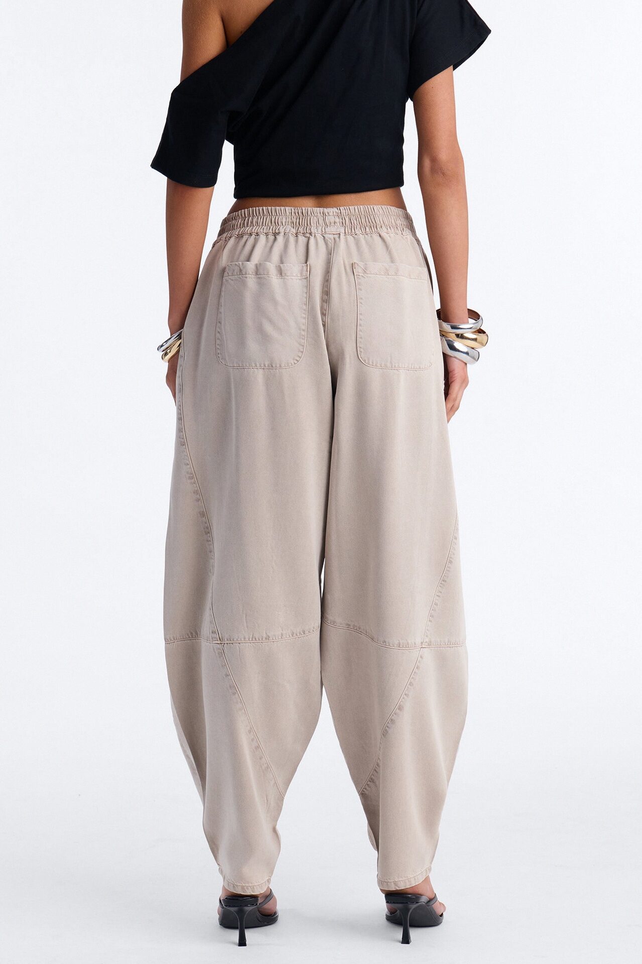 Jeannie Mid Rise Washed Barrel Pants - Stone