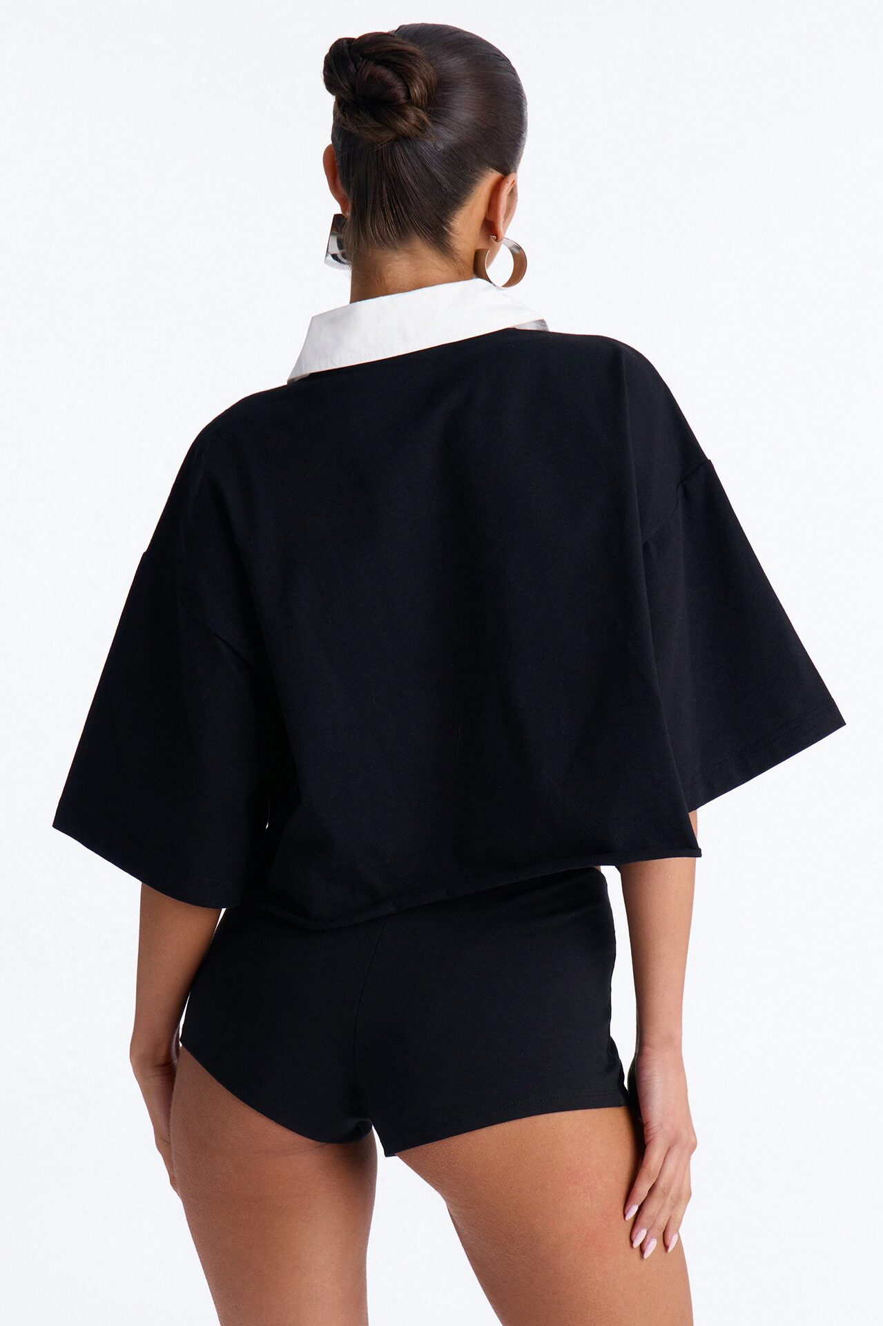 Champs Oversized Cropped Polo - Black