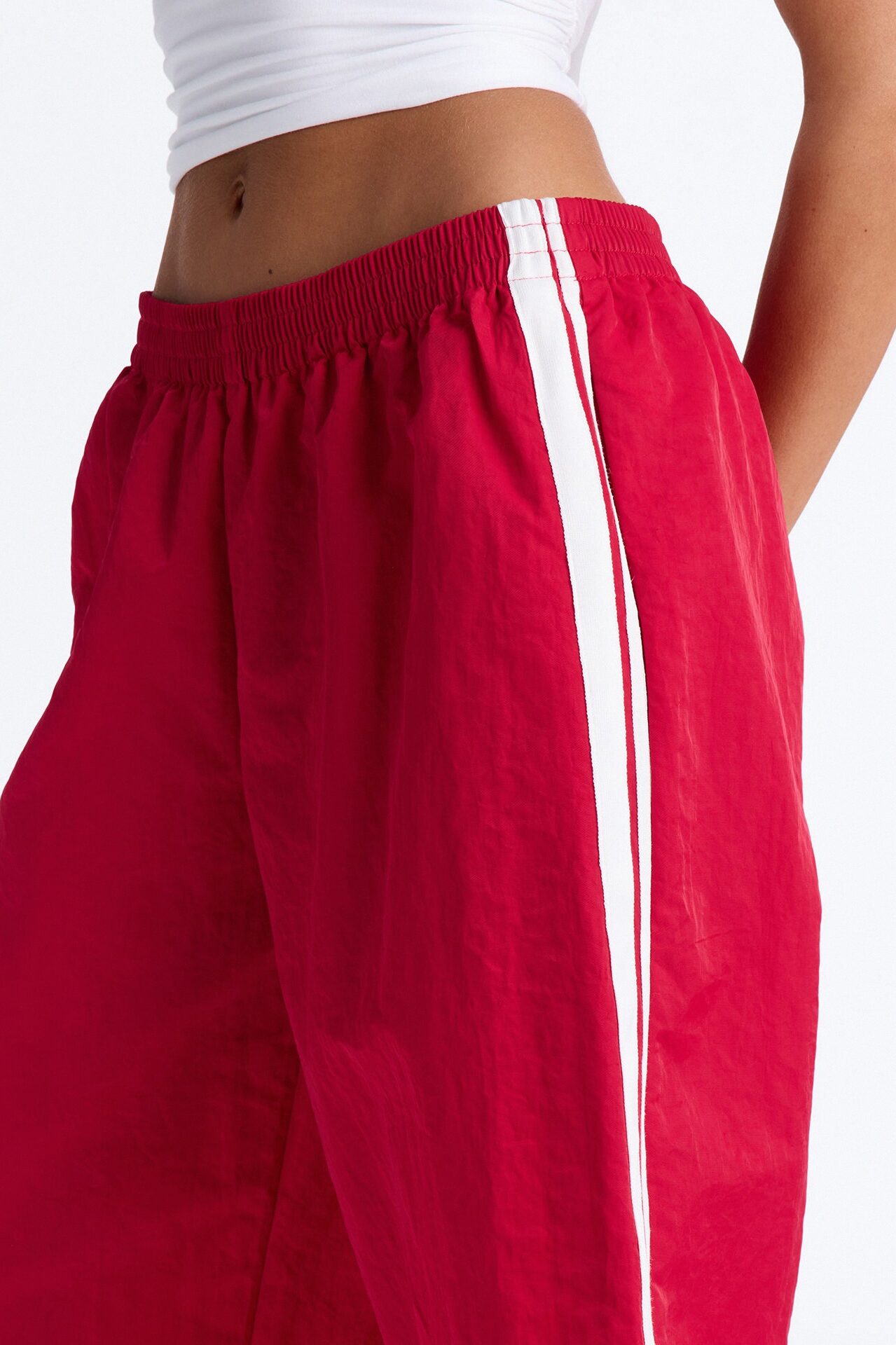Can't Keep Up Striped Bermuda Track Short - Red/White
