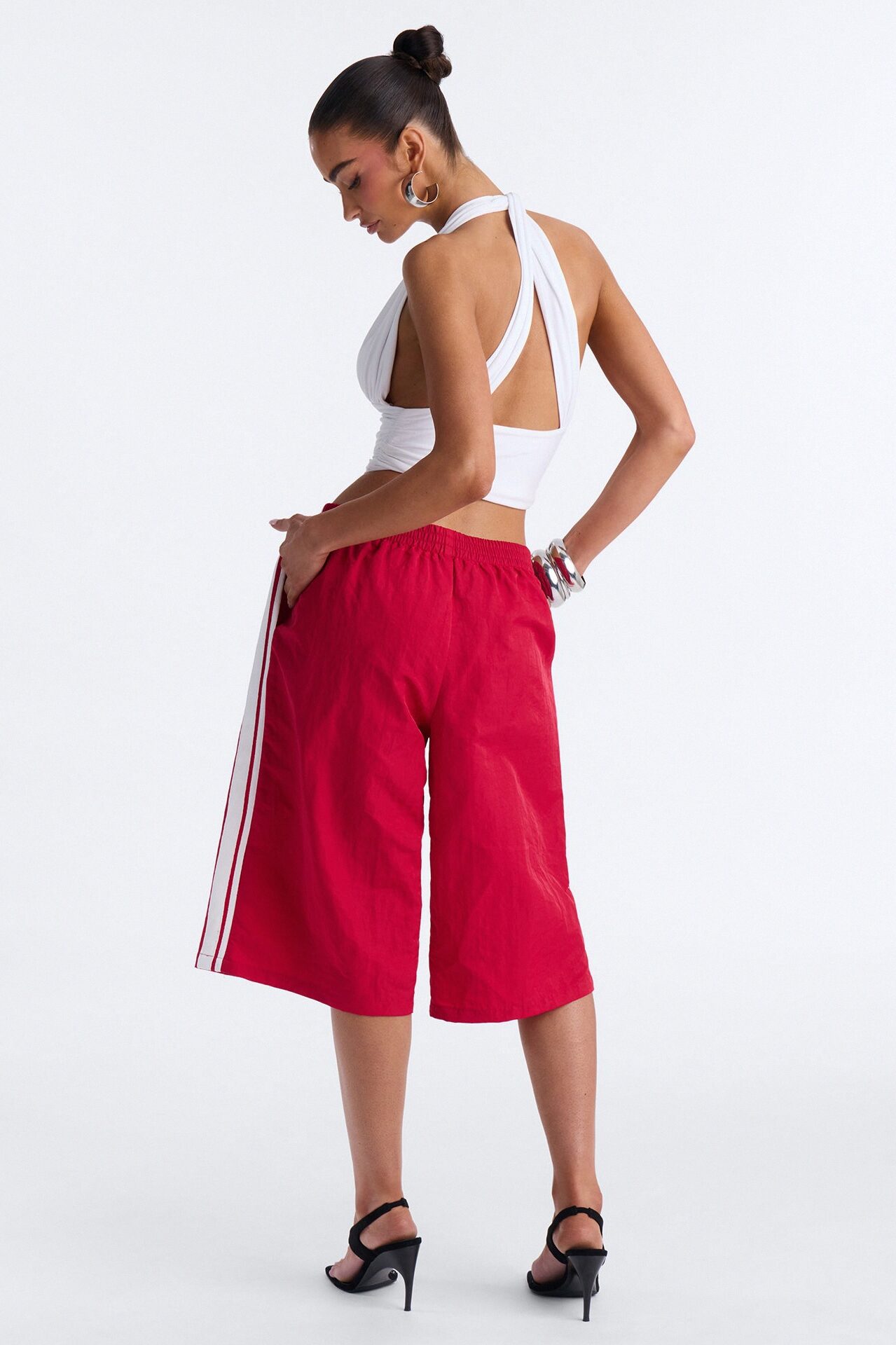 Can't Keep Up Striped Bermuda Track Short - Red/White
