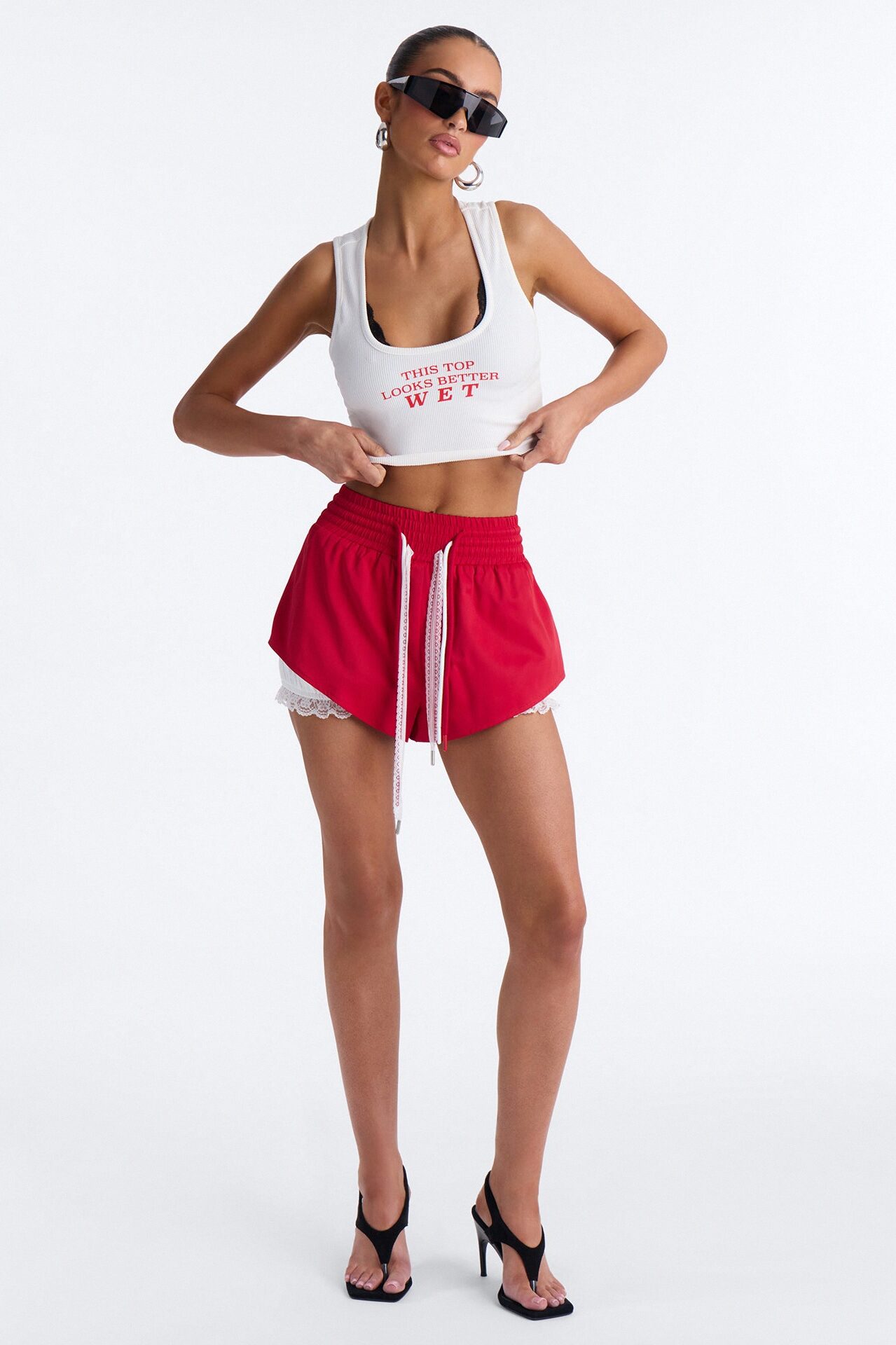 Marnie Lace Trim Bloomer Track Short - Red/combo