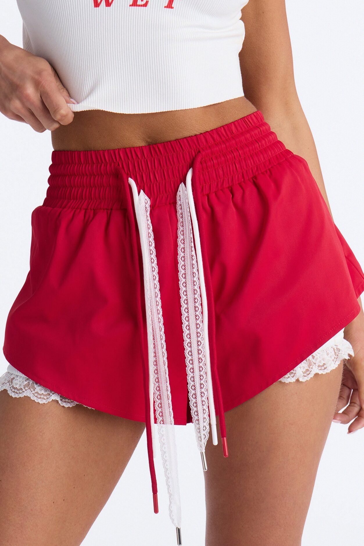 Marnie Lace Trim Bloomer Track Short - Red/combo