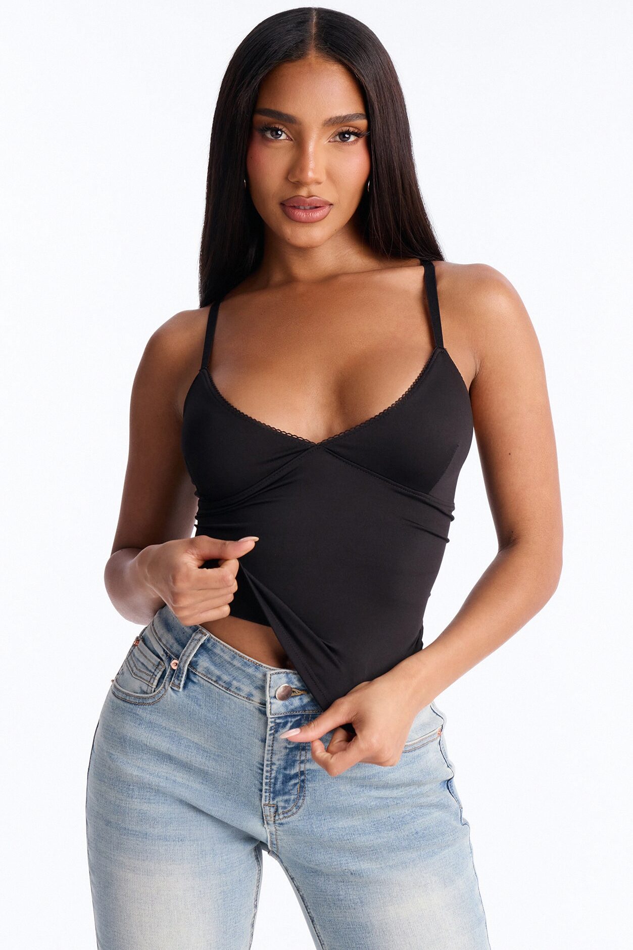 Ella V Neck Cami Top - Black