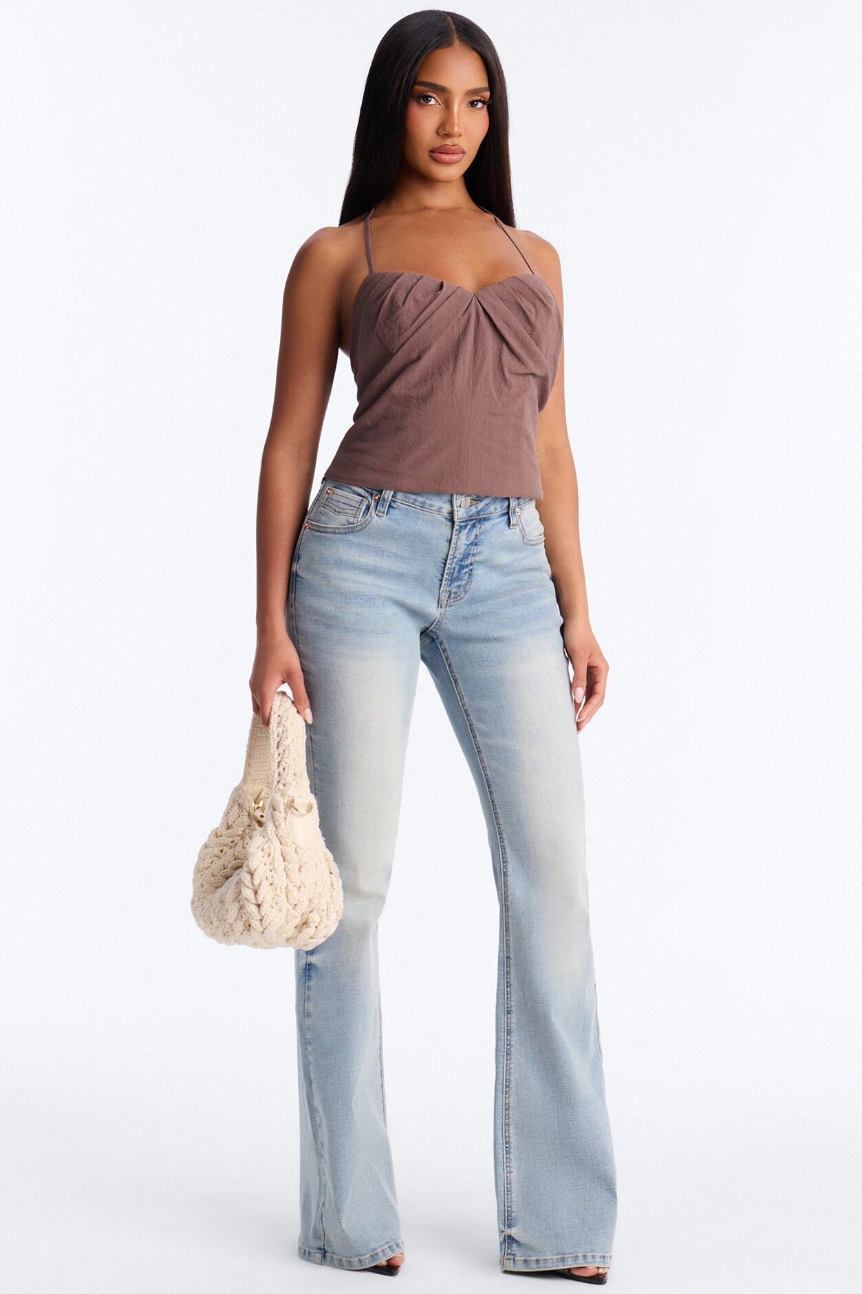 Flirty Fit Check Pleated Twill Cami Top - Chocolate