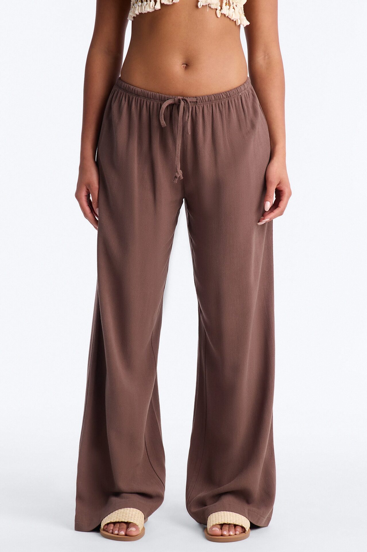 Kienna Low Rise Linen Wide Leg Pant 30″ - Chocolate