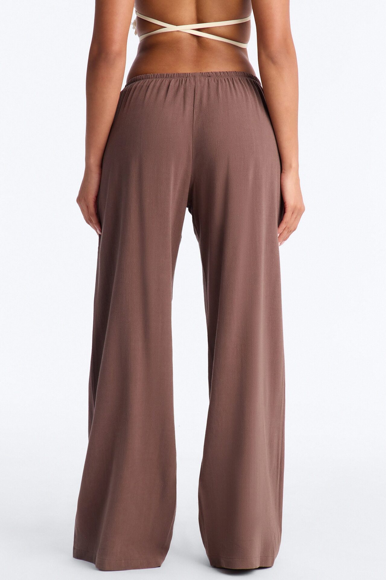 Kienna Low Rise Linen Wide Leg Pant 30″ - Chocolate