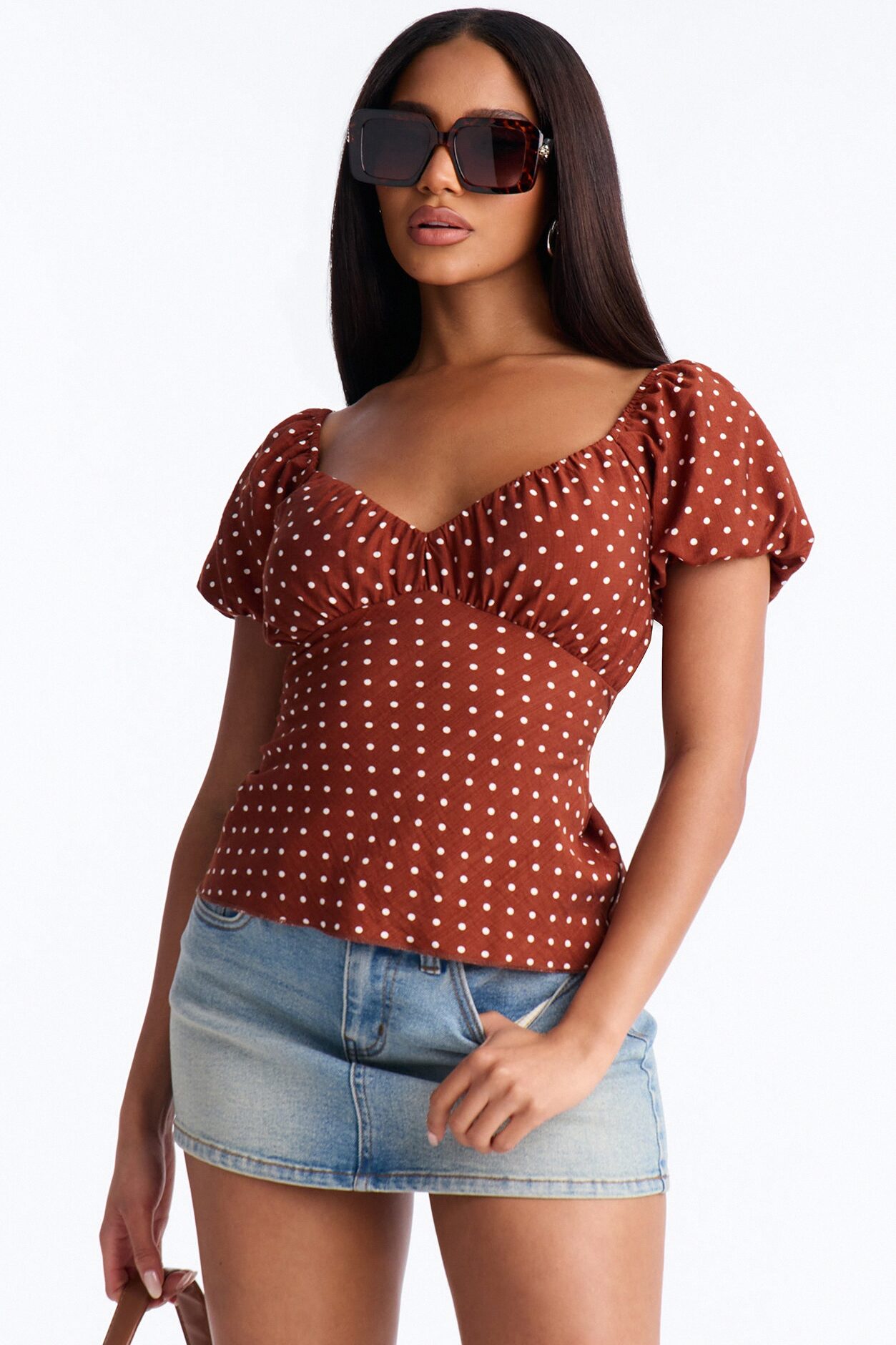 Clancy Polka Dot Babydoll Top - Brown Combo