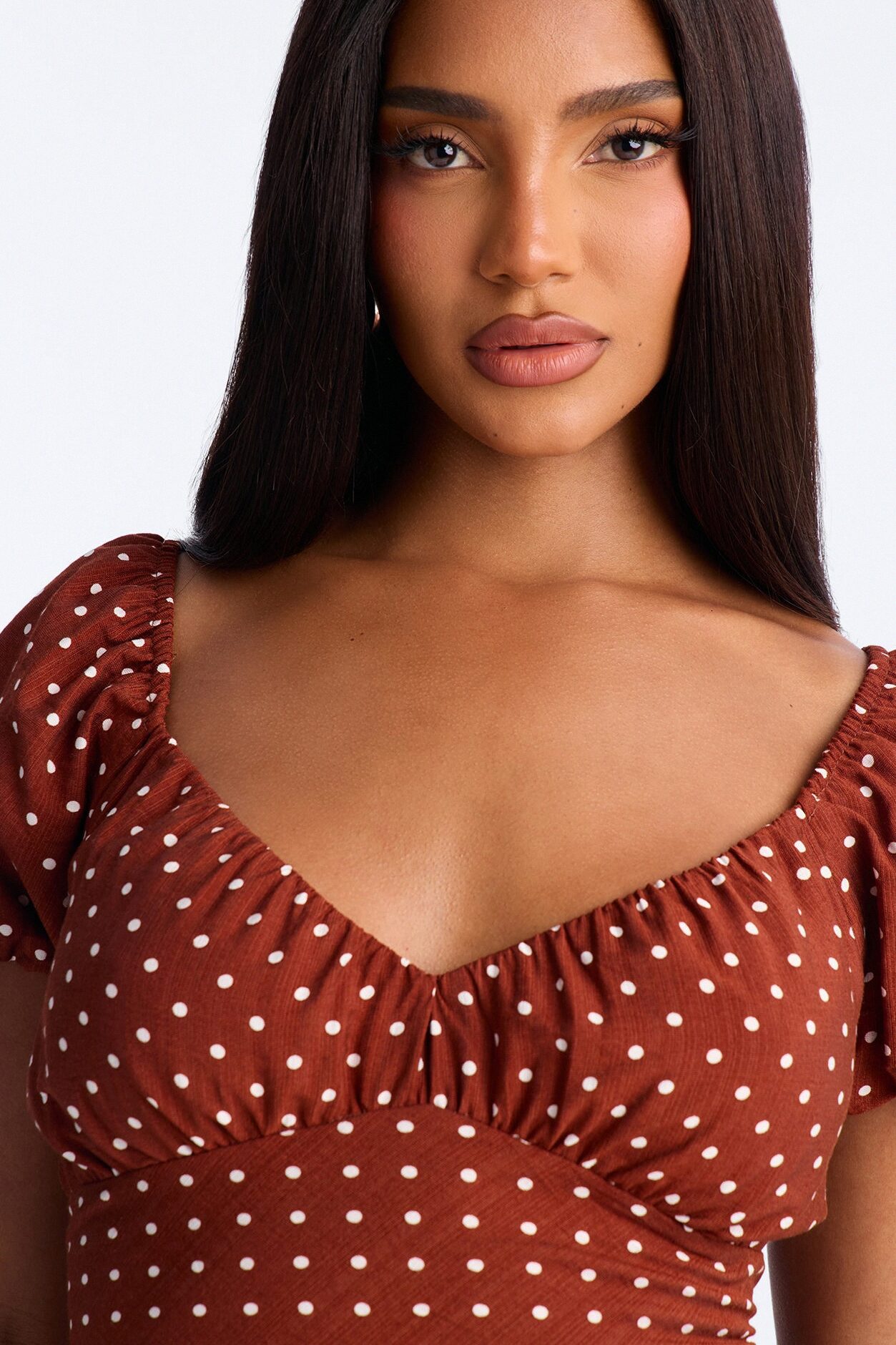 Clancy Polka Dot Babydoll Top - Brown Combo