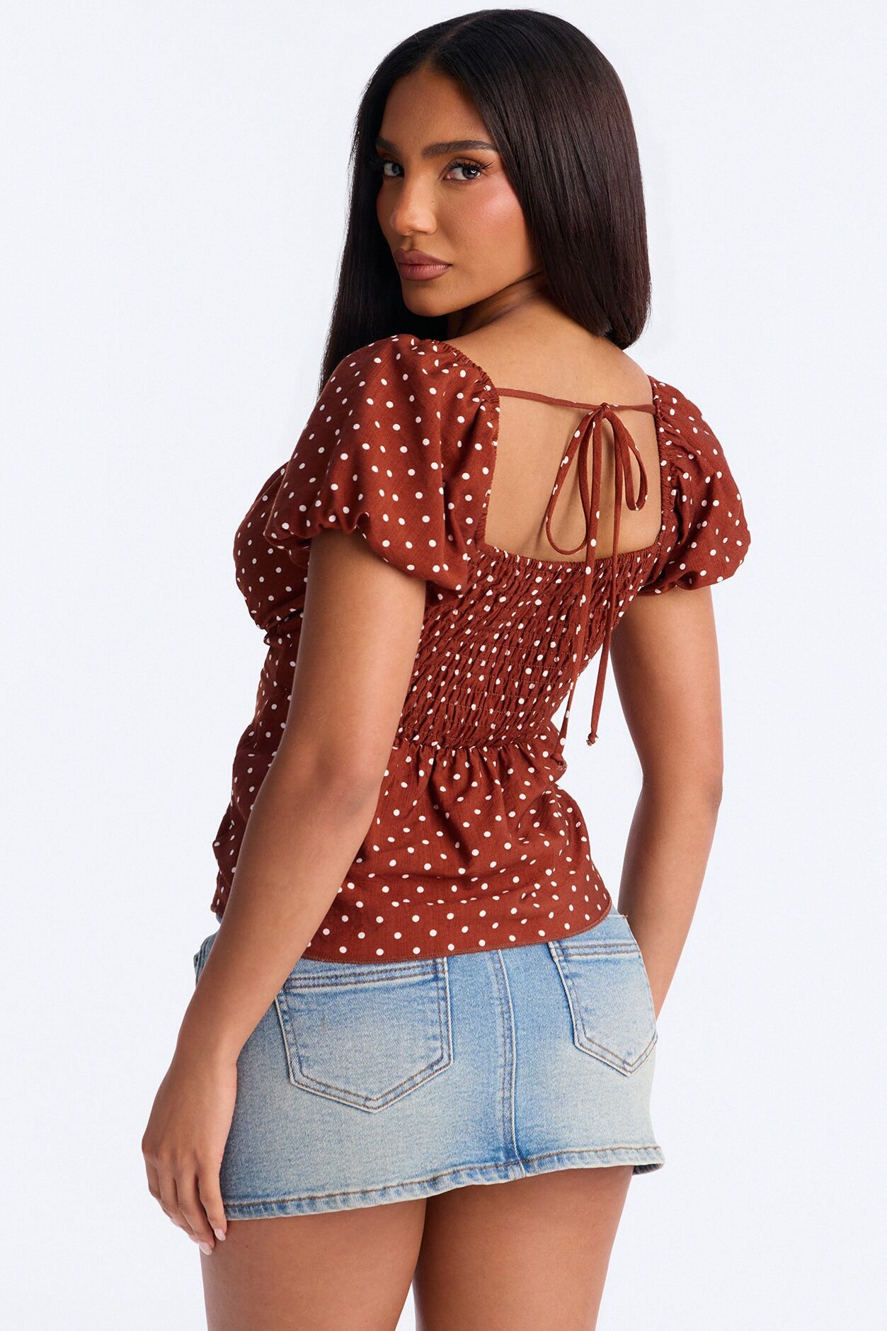 Clancy Polka Dot Babydoll Top - Brown Combo