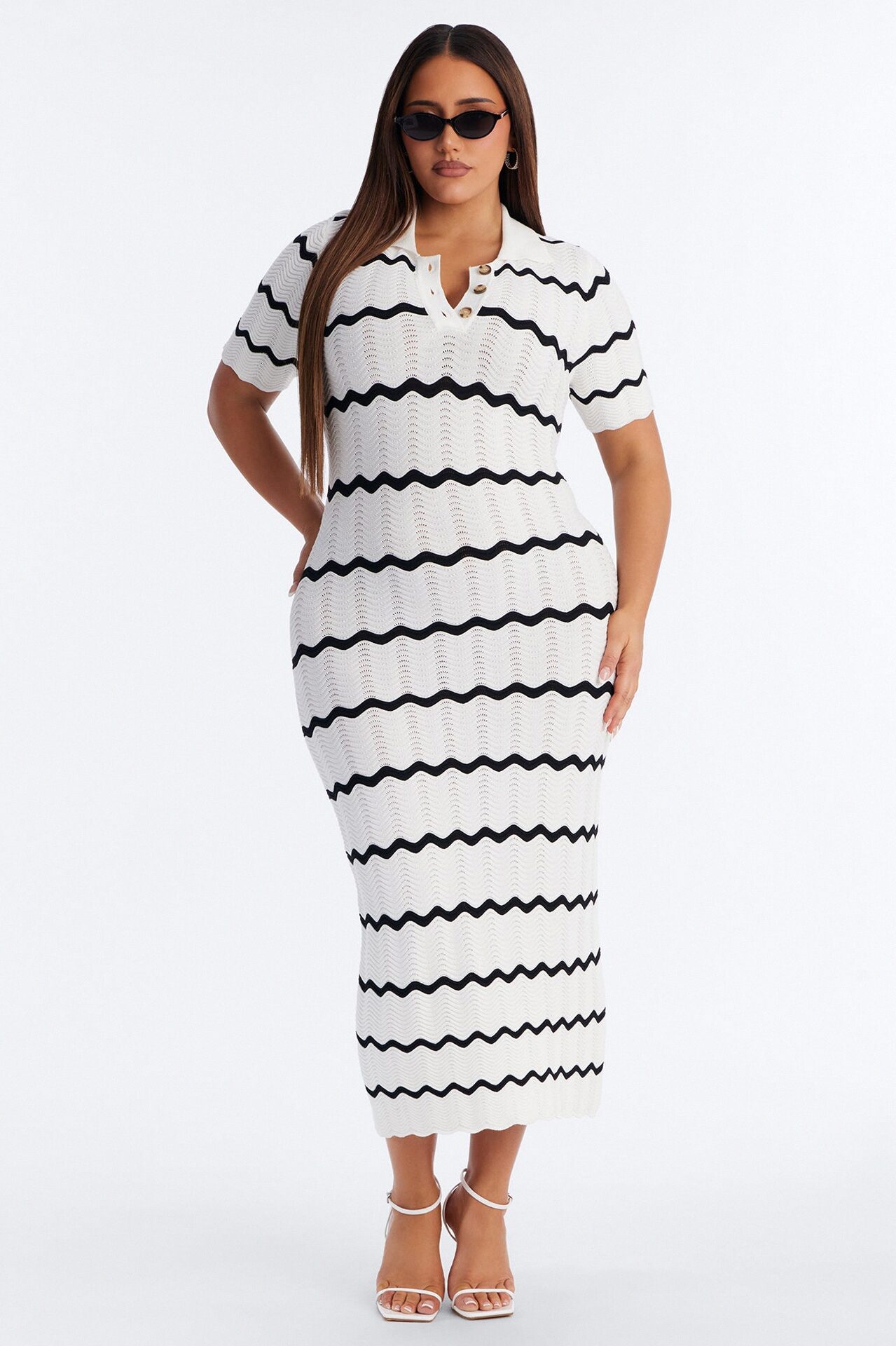 Bellamy Striped Knit Midi Dress - White/Black