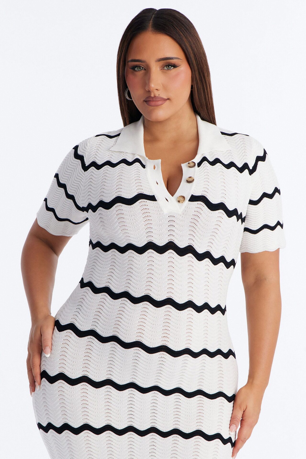 Bellamy Striped Knit Midi Dress - White/Black