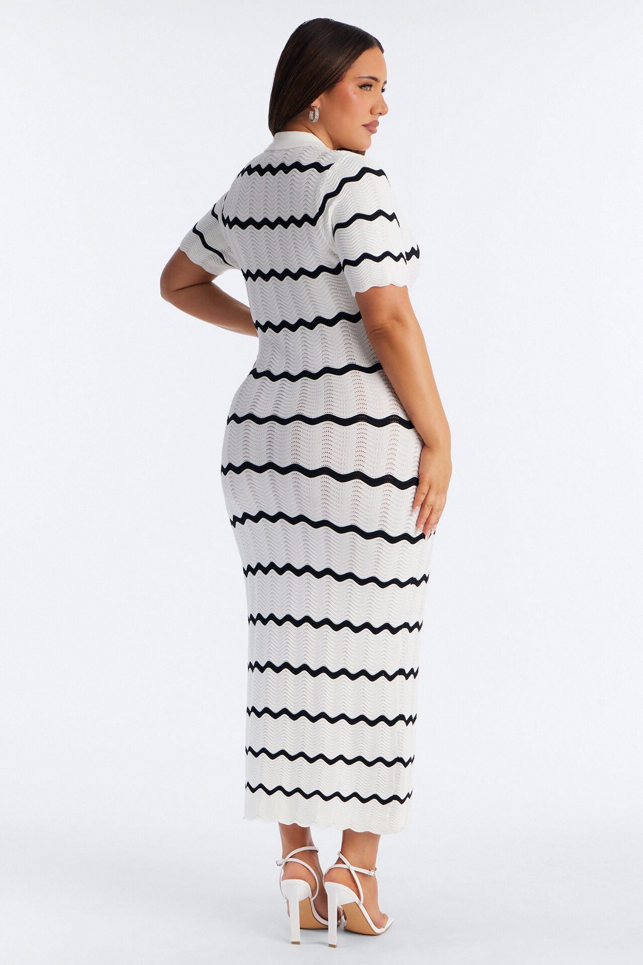 Bellamy Striped Knit Midi Dress - White/Black