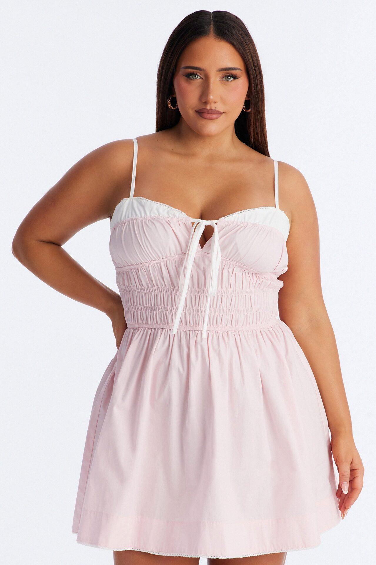 Avery Smocked Poplin Mini Dress - Pink/combo
