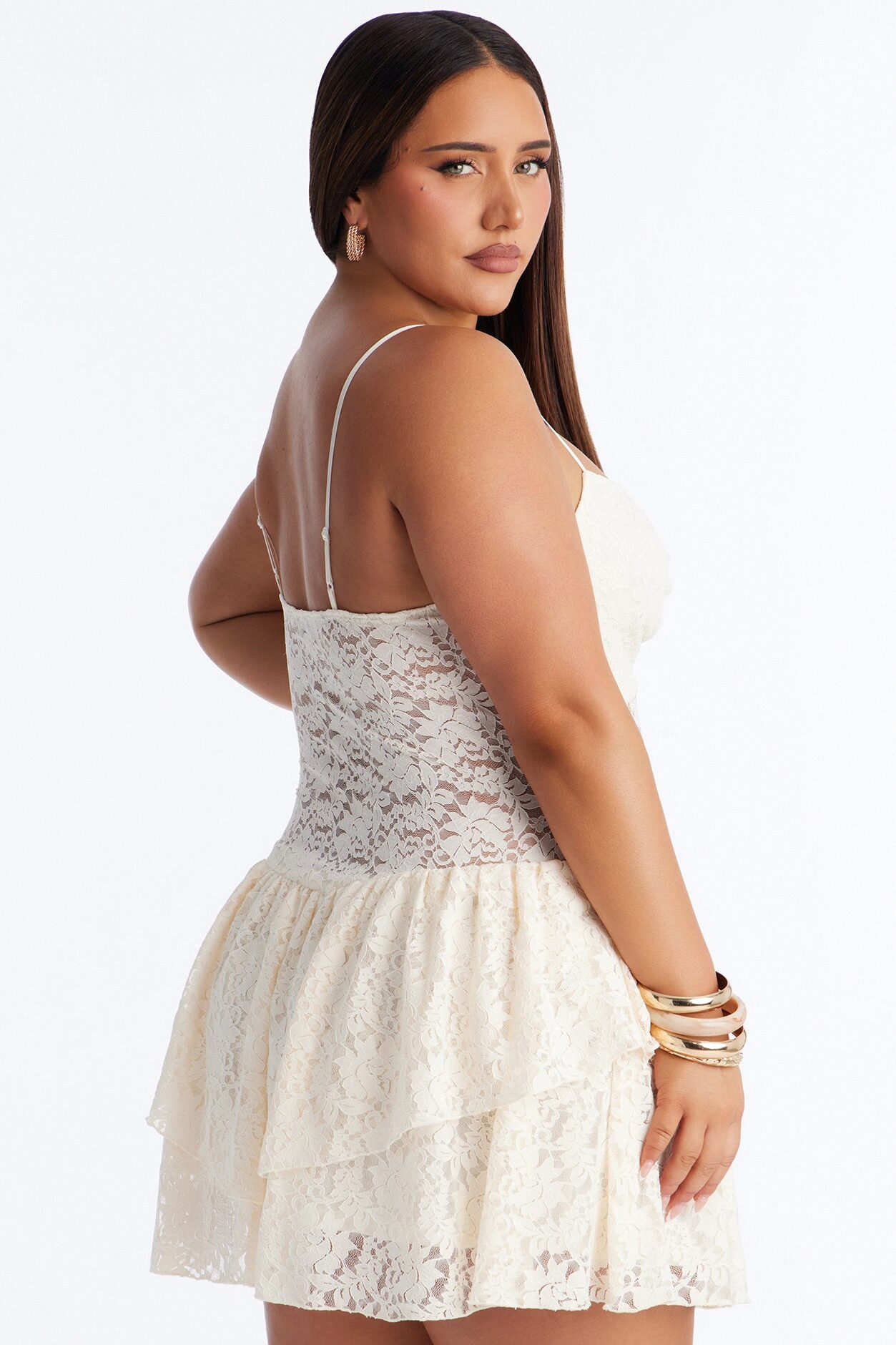 Cecilia Ruffle Lace Mini Dress - Cream