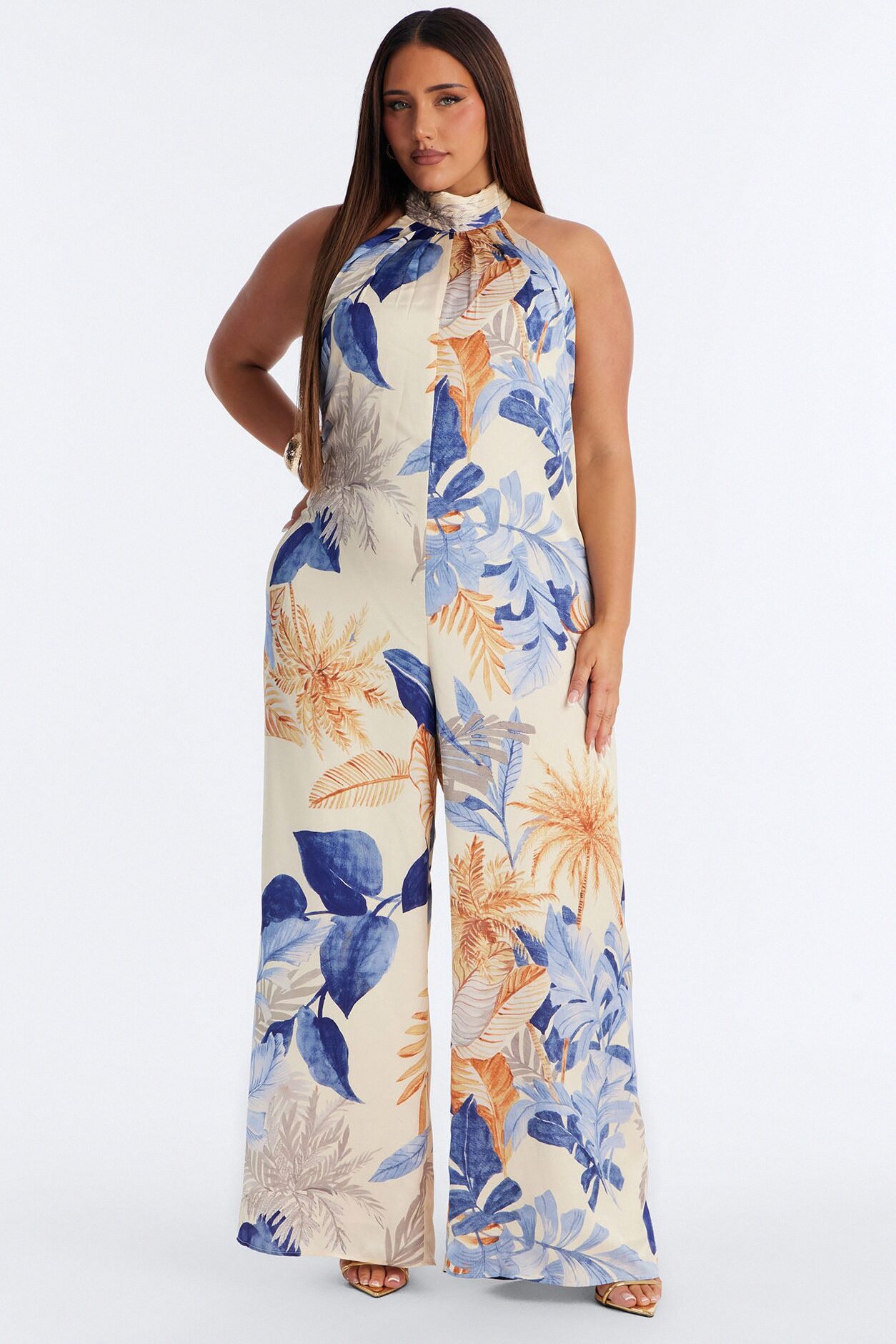 Sunset Party Backless Wide Leg Jumpsuit - Blue/combo