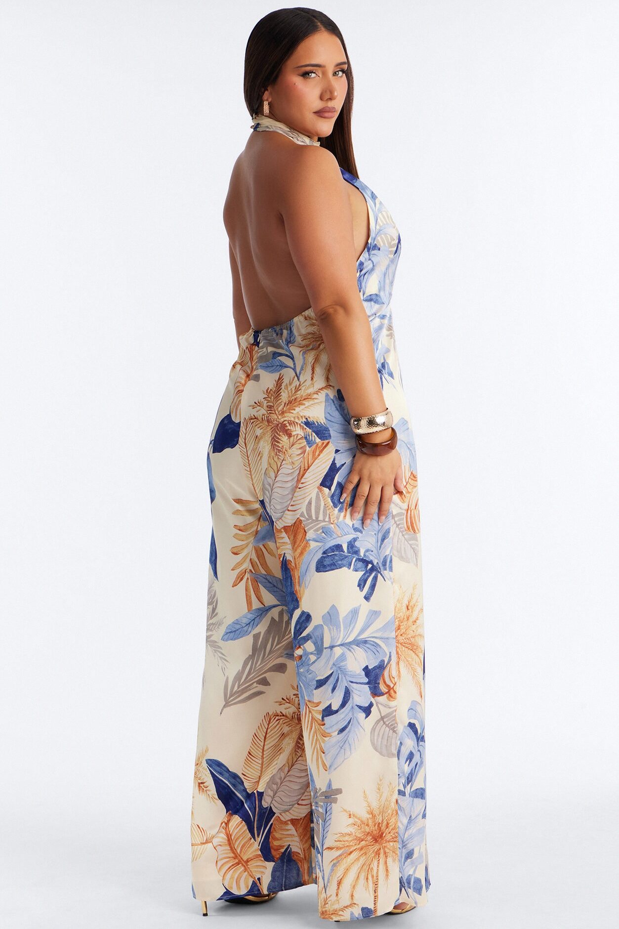Sunset Party Backless Wide Leg Jumpsuit - Blue/combo