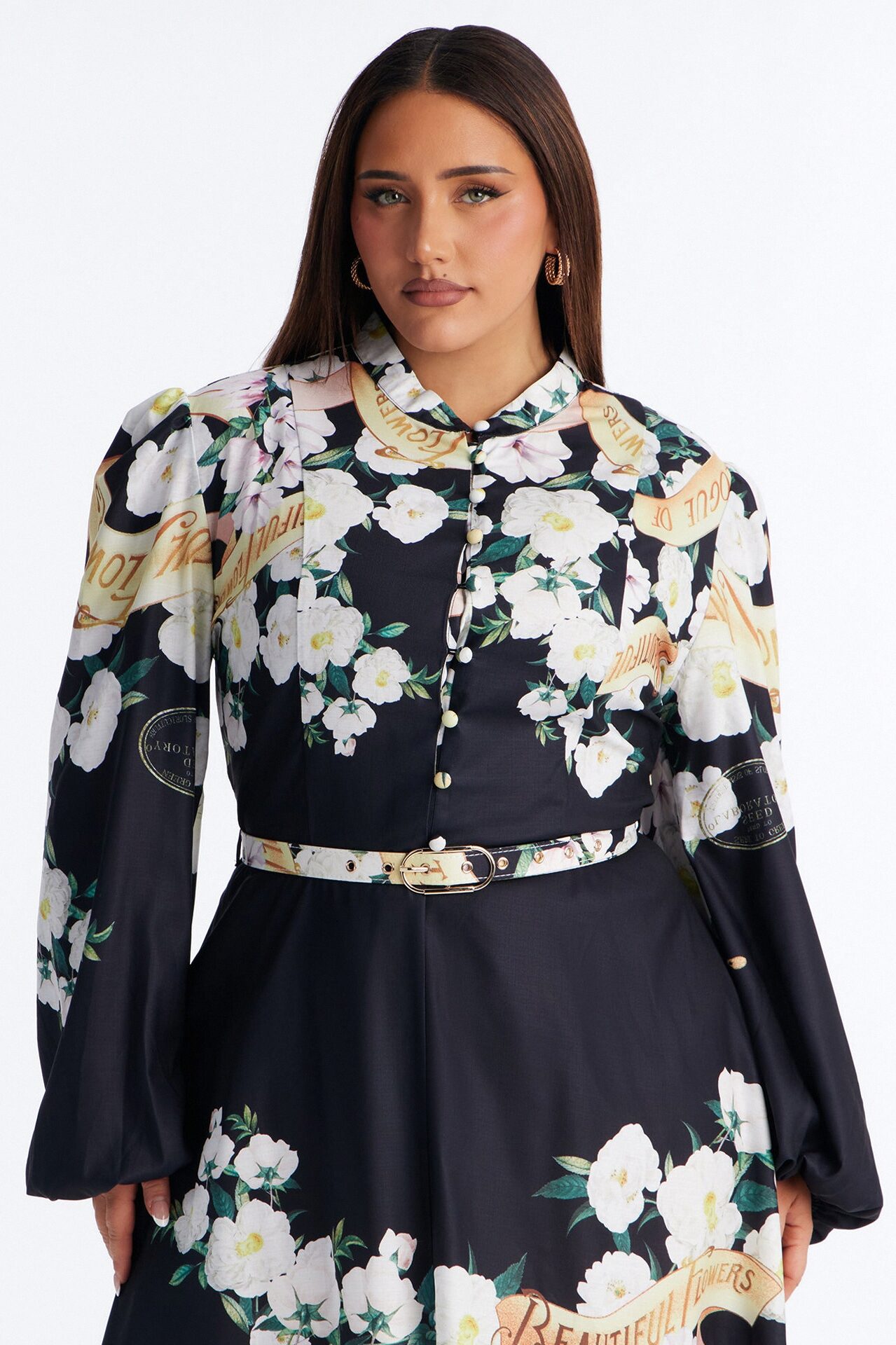 Liana Belted Floral Midi Dress - Black/combo