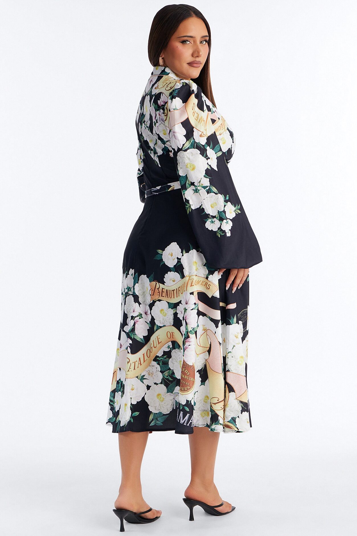 Liana Belted Floral Midi Dress - Black/combo
